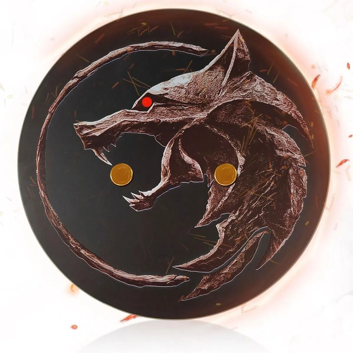 Witcher Présentoir mural rond en bois pour épée d'argent et épée en acier de Geralt von Riva, support mural décoratif pour collectionneurs, cosplay et fans des jeux et séries Witcher