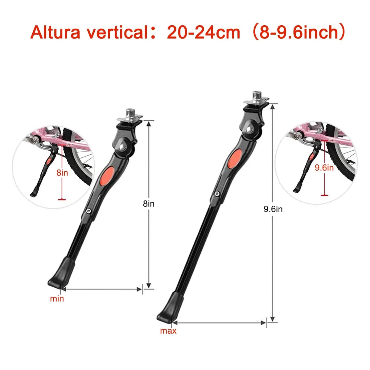 DEWEL Bequille Velo pour 16-20 Pouces/18-22 PoucesRéglable Béquille Vélo Support pour vélos Universel Alliage d'aluminium avec Caoutchouc Antidérapant pour VTT, Cyclisme Route et vélos de Sport etc