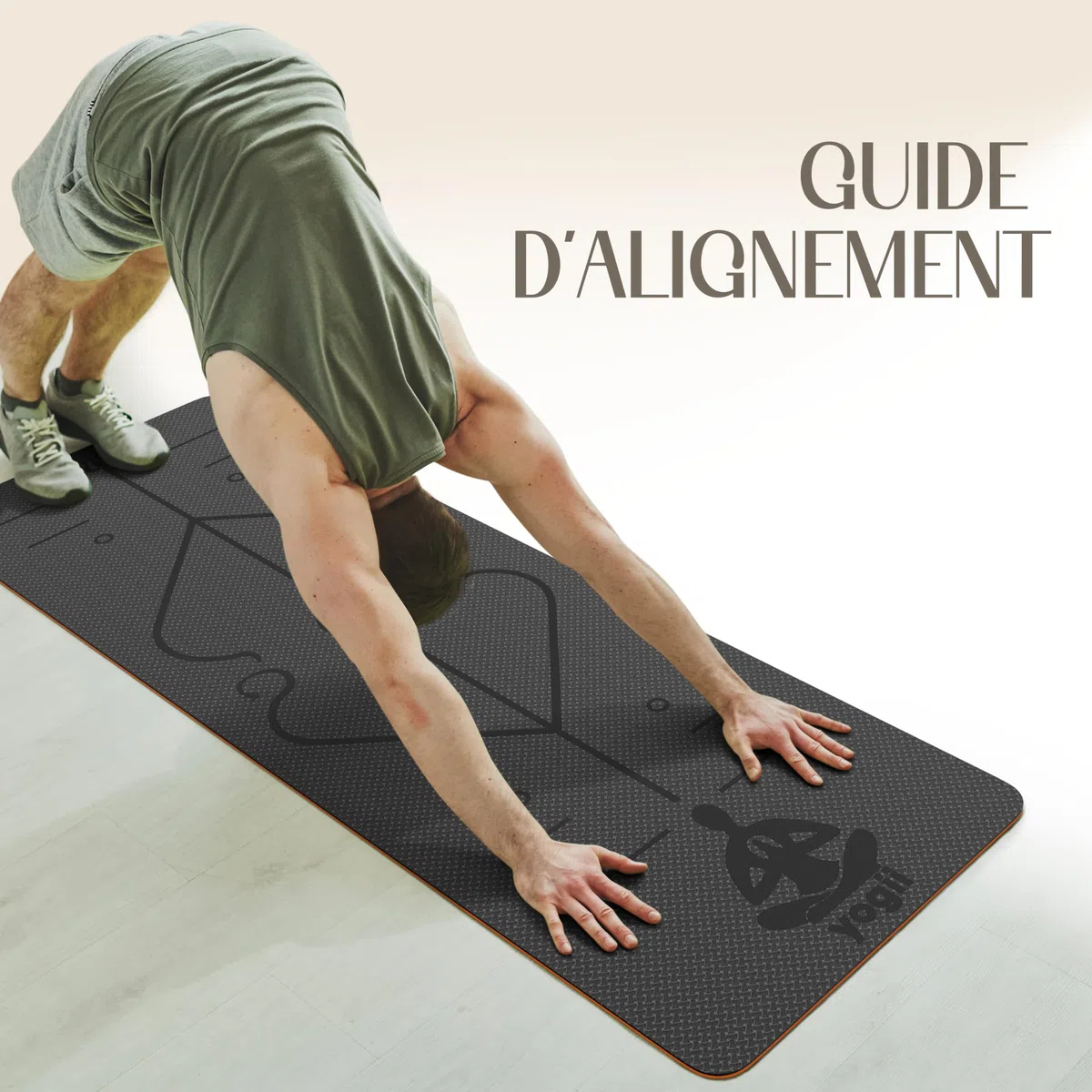 Yogii Tapis de Yoga 6 mm Antidérapant – Tapis Fitness en TPE pour Yoga, Pilates et Entraînement à Domicile – Tapis de Sport avec Lignes d’Alignement – Femme et Homme