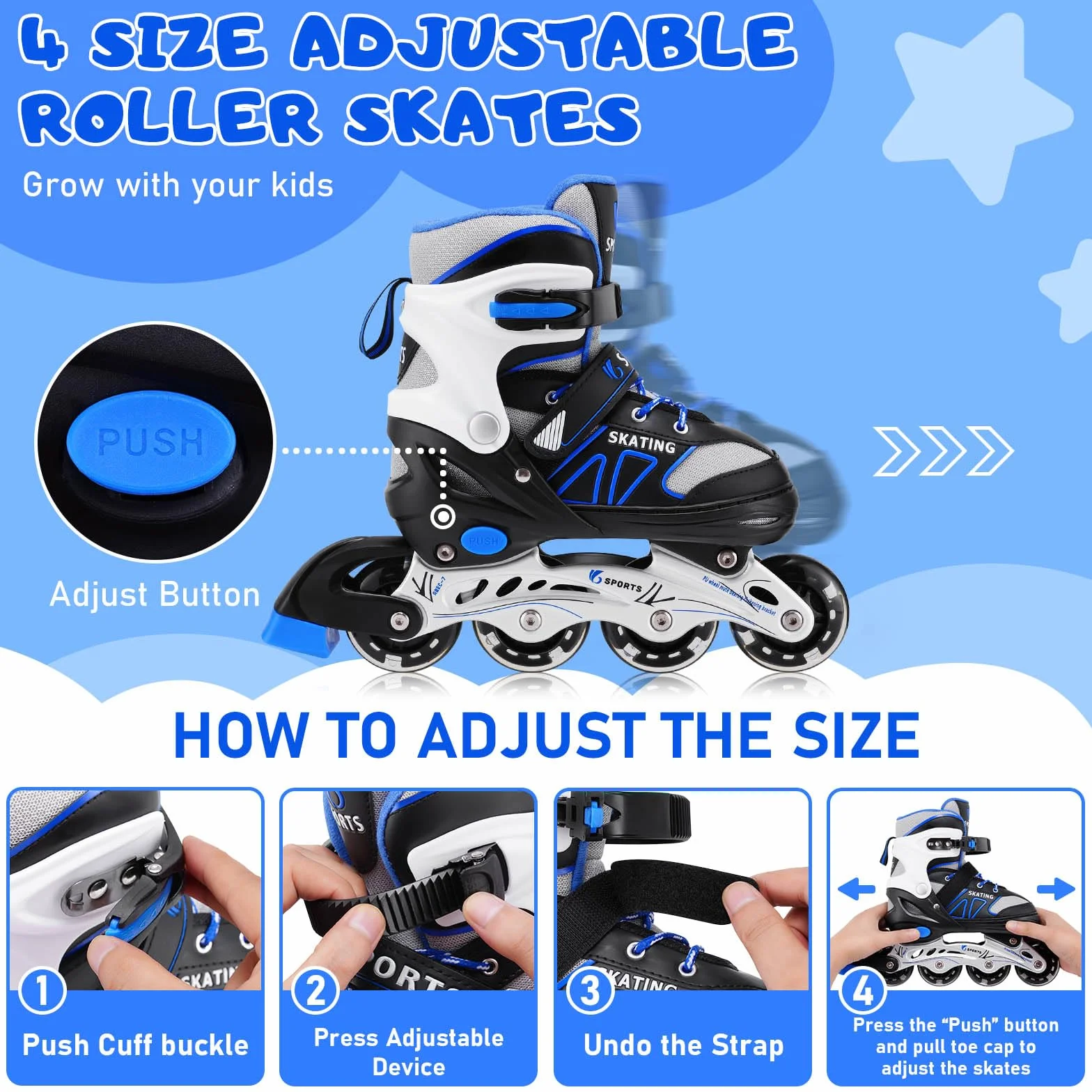 Rollers en Ligne,Patin a Roulette Réglables Rollers Enfant Garçon Inline Skates Rollers