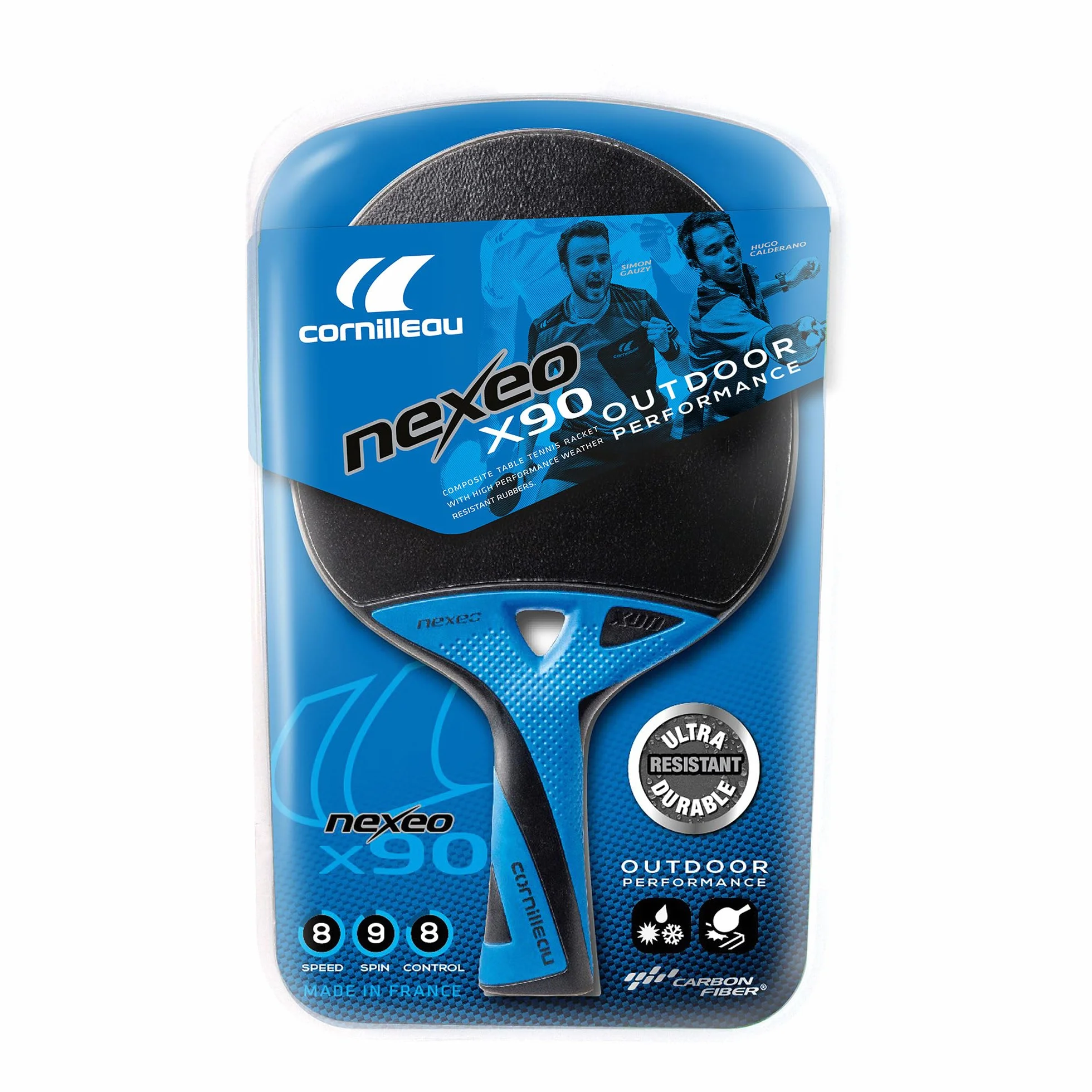 CORNILLEAU - Raquette de ping-Pong d'extérieur - restitution optimale des Effets - Nexeo X90 Carbon - Noir et Bleu
