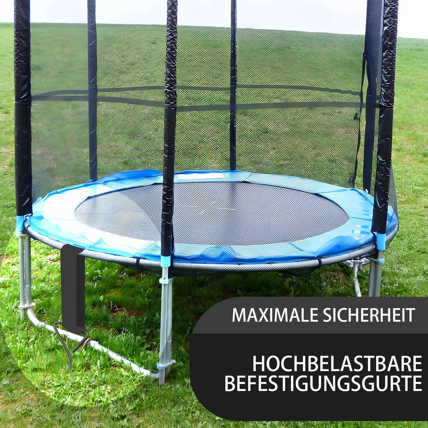 4 PcsAncrage au Sol, Kit Ancrage Balancoire, Kit Ancrage Trampoline en Spirale, Chevilles d'ancrages à Vis pour Accessoires Trampolines Maison Jardin + 4 Sangles d'Arrimage de 3 m