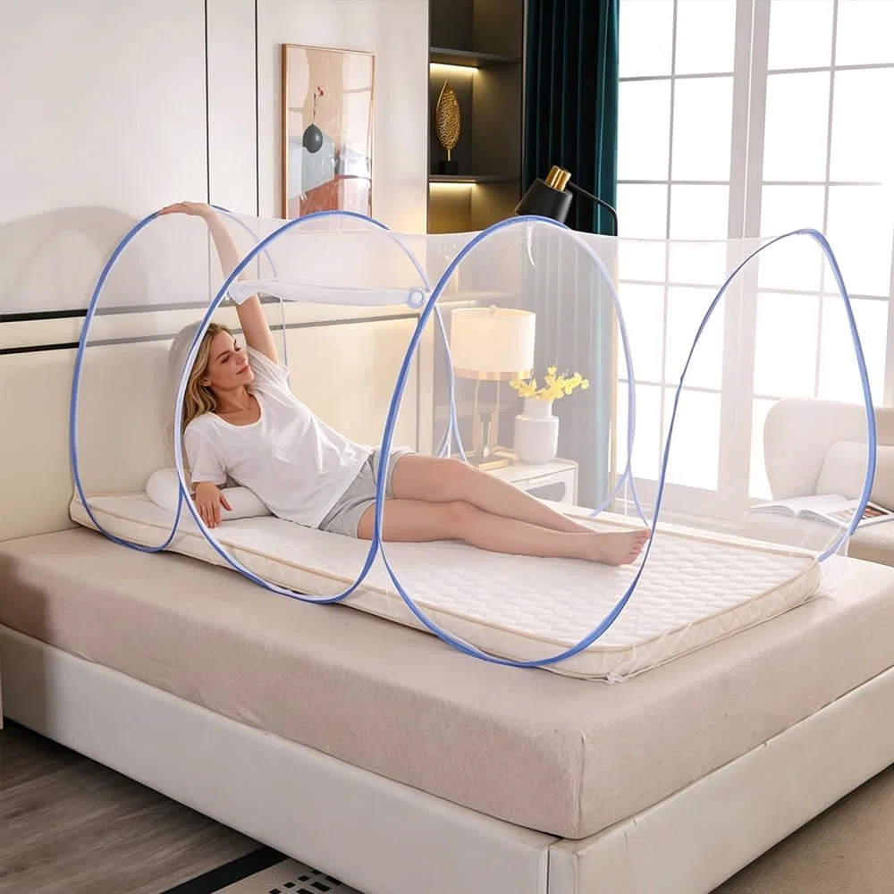 Moustiquaire Voyage, 190x90x90cm Moustiquaire Pop Up avec Fermeture Eclair, Moustiquaire Pliable Ultra Légère, Tente de Camping Portable, pour Lit Simple, Camping, ExtéRieur (Bleu)