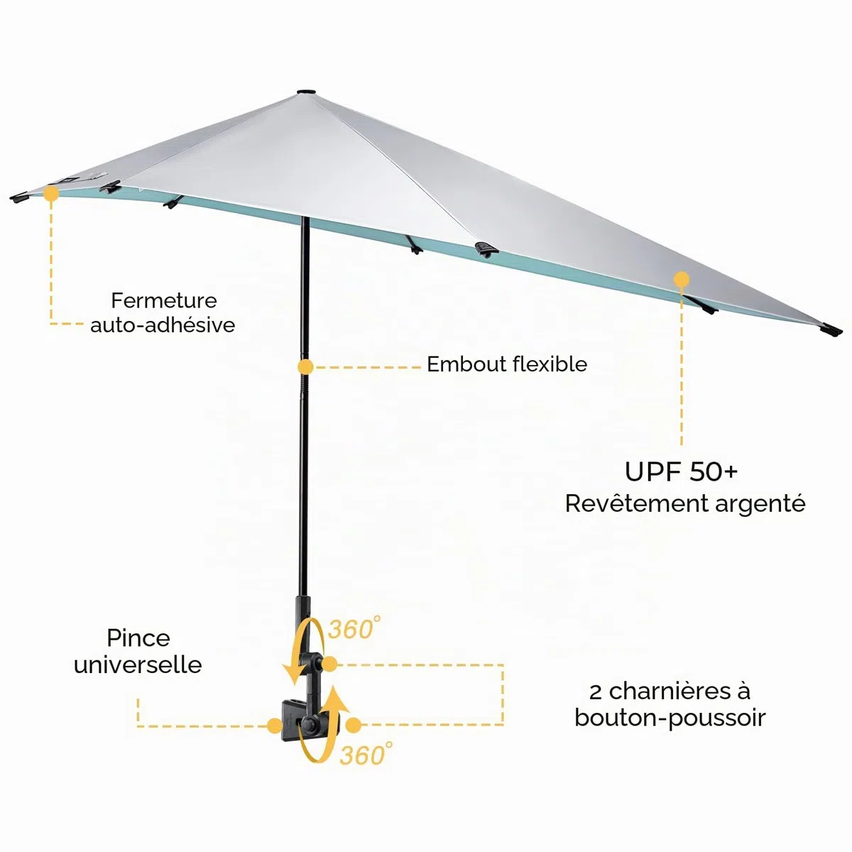 G4Free SPF 50+ Parapluie de Plage Réglable XL 47" x 45" avec Pince Universelle pour Chaise Golf Cart Buggy Bleacher Patio