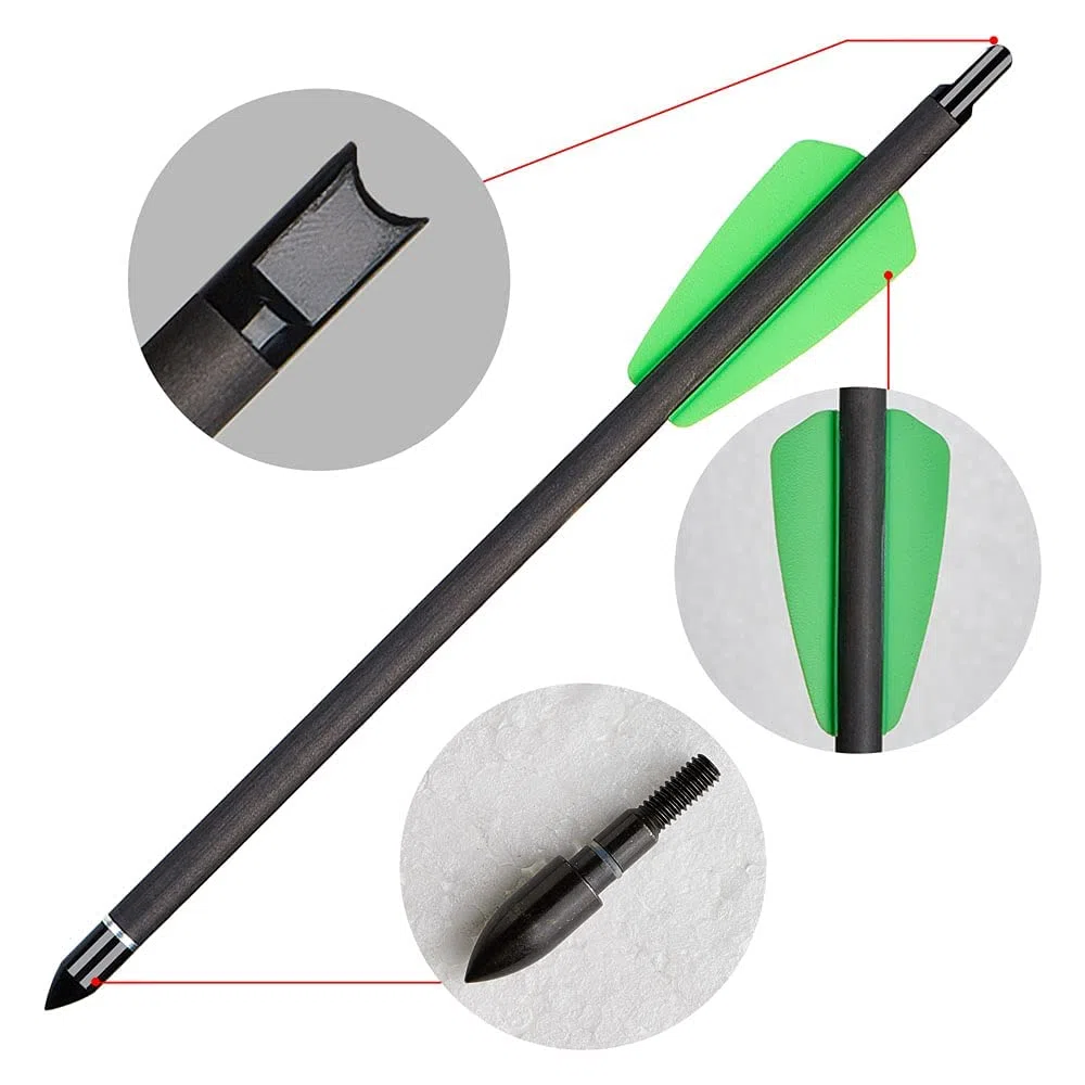 Huntingdoor Flèches en Carbone à Boulon d'arbalète de 7,5 "avec Pointe de flèche remplaçable et flèche de Chasse à l'arc à ailettes en Plastique de 2" pour arbalète Adder Cobra System