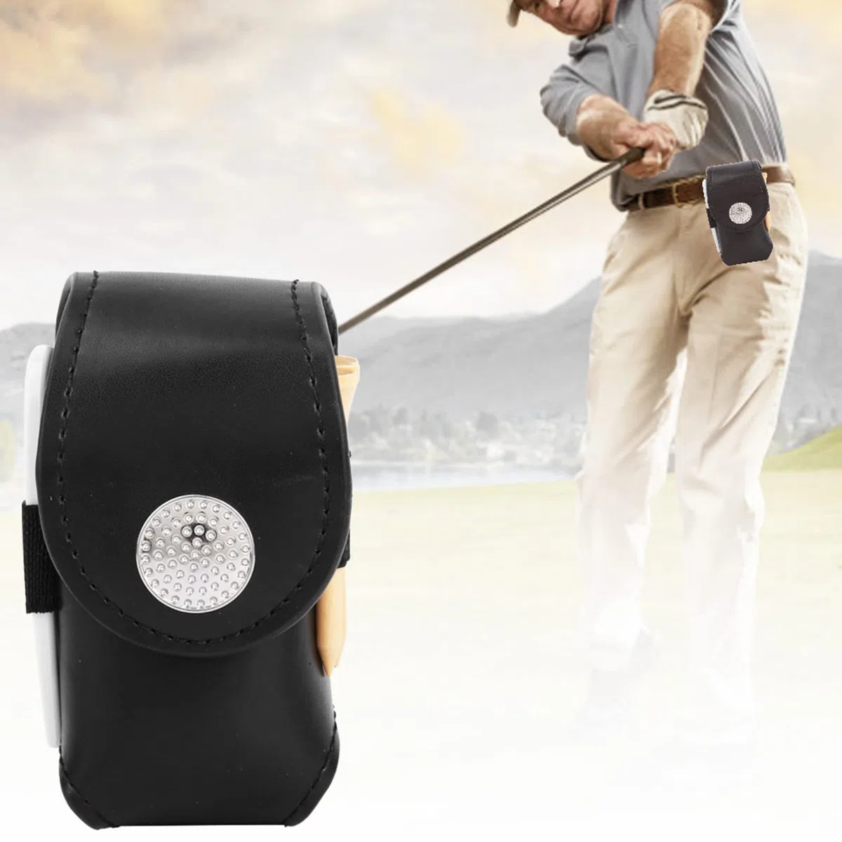 Alvinlite Pochette pour Balle de Golf Tee Holder Ceinture Sac de Taille en PU pour Accessoire de Sport de Golf Contient 2 balles 3 Tees de Golf et 1 Divot de Golf(Noir) Ceinture