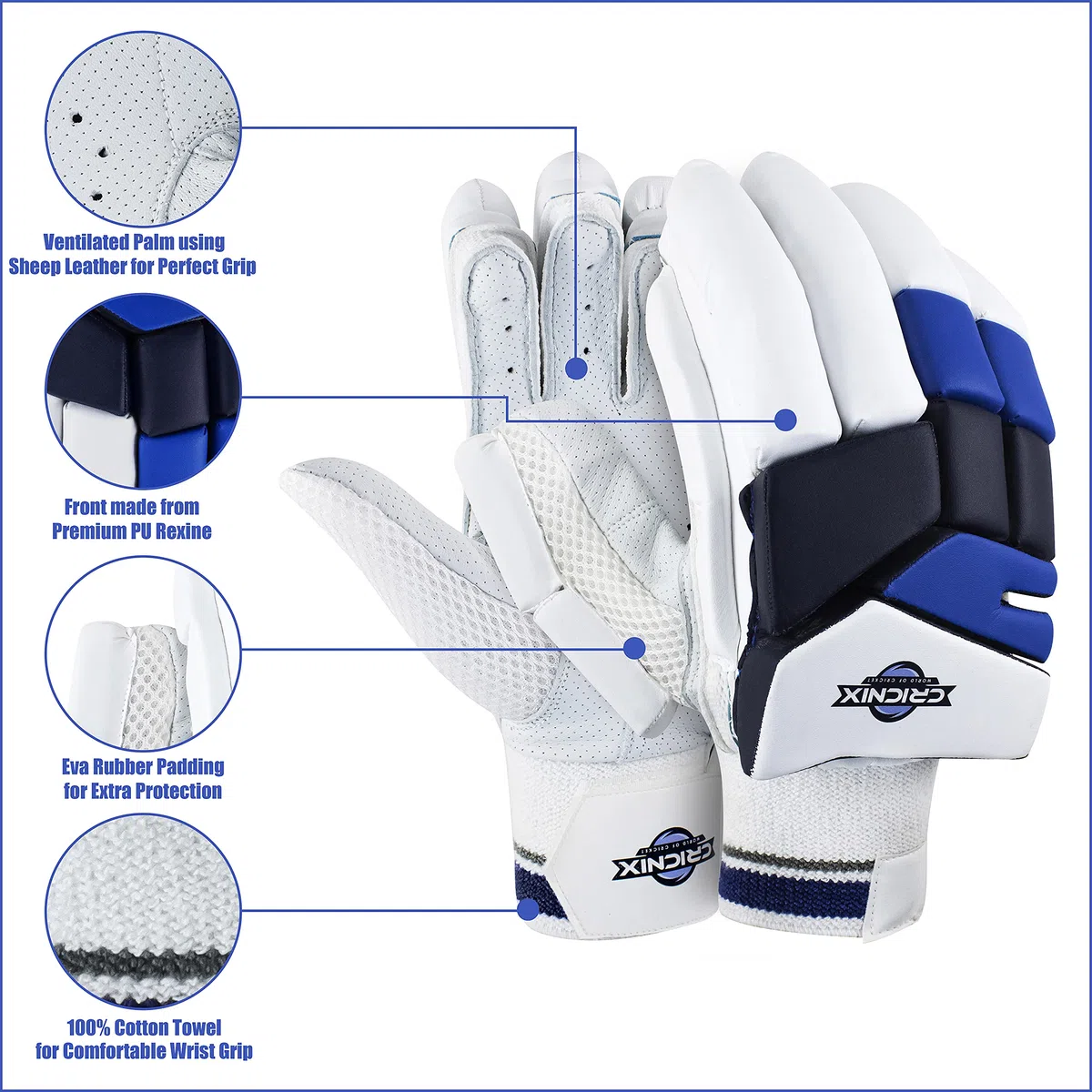 Gants de cricket classiques pour batteur de cricket (adulte/jeune/petit enfant) (droite/gauche)