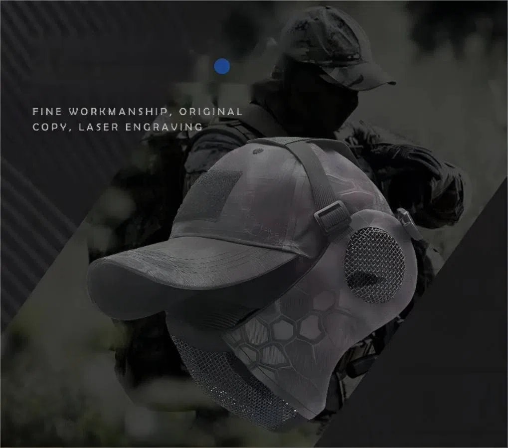 Masque pliable demi-visage Airsoft en maille, avec protection des oreilles, casquette de baseball réglable, pour CS/chasse/paintball/tir
