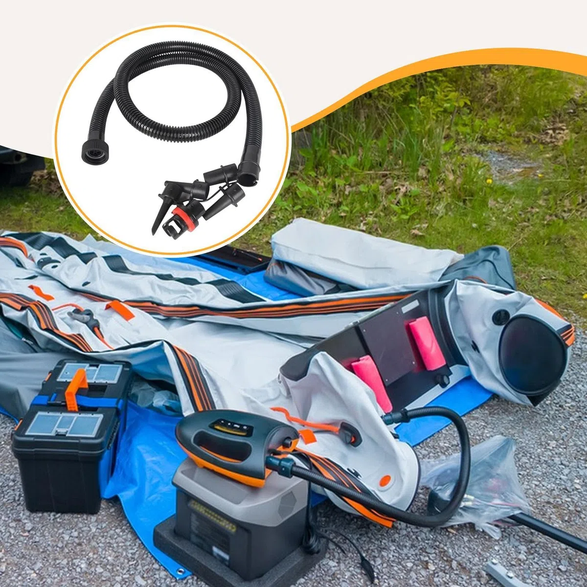 Perfeclan Tuyau de Pompe à air Gonflable, Connecteur d'Accessoires pour Dispositif de Gonflage, Tuyau en PVC de Pompe à Main de 1,2 m pour Bateau Piscine, Pneumatique, Bouées, Connexion Étanche
