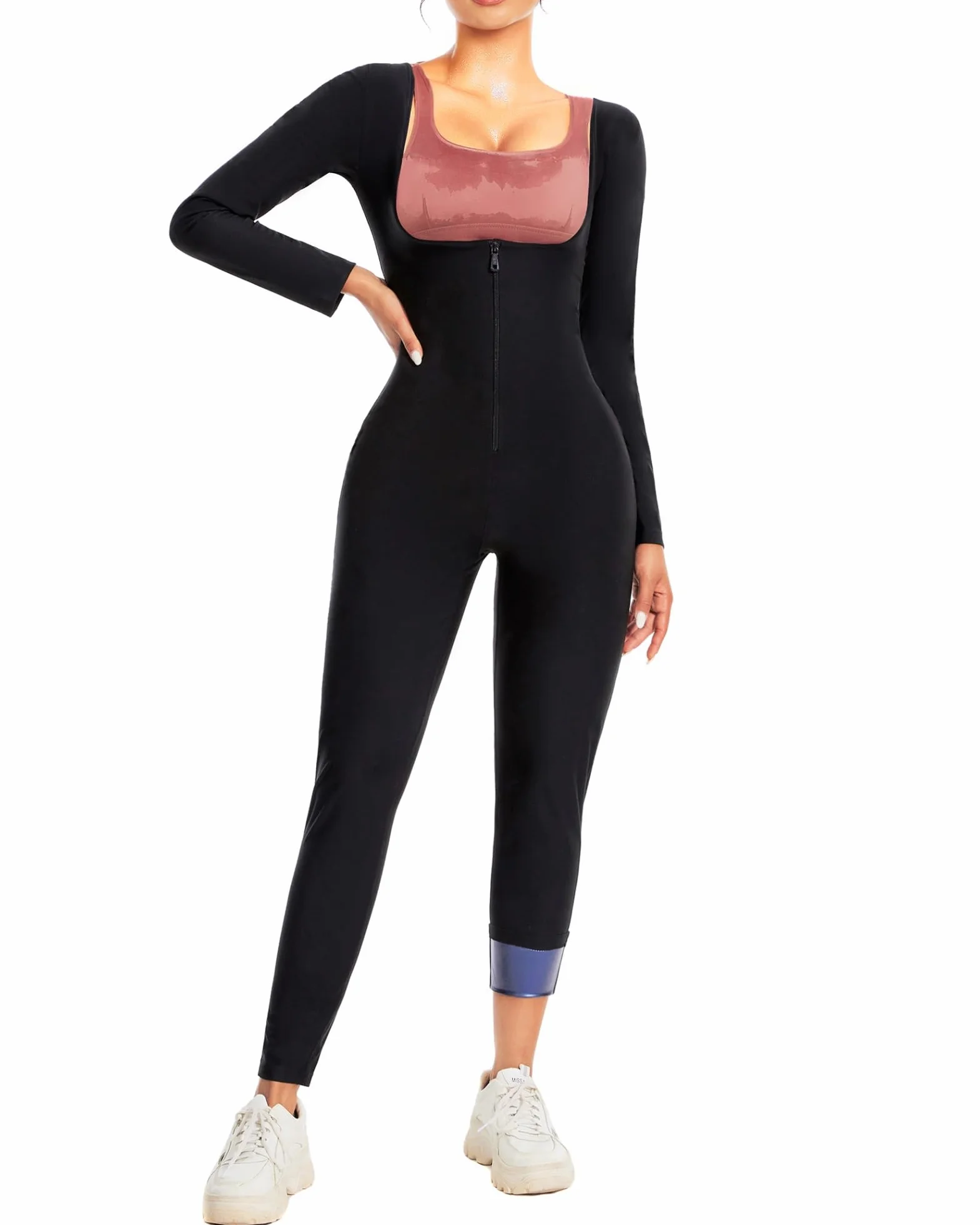 Combinaison Intégrale 3 in1 Manche Longue Sauna Suit Shapewear Vêtements de Sudation Femme Shapewear Costume D'entraînement