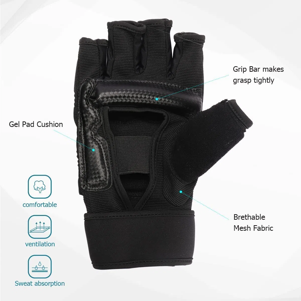 Gants MMA Entraînement d'art Martiaux, LangRay Gants de Boxe Karate Taekwondo Sparring pour Enfants & Adultes (Noir, L)