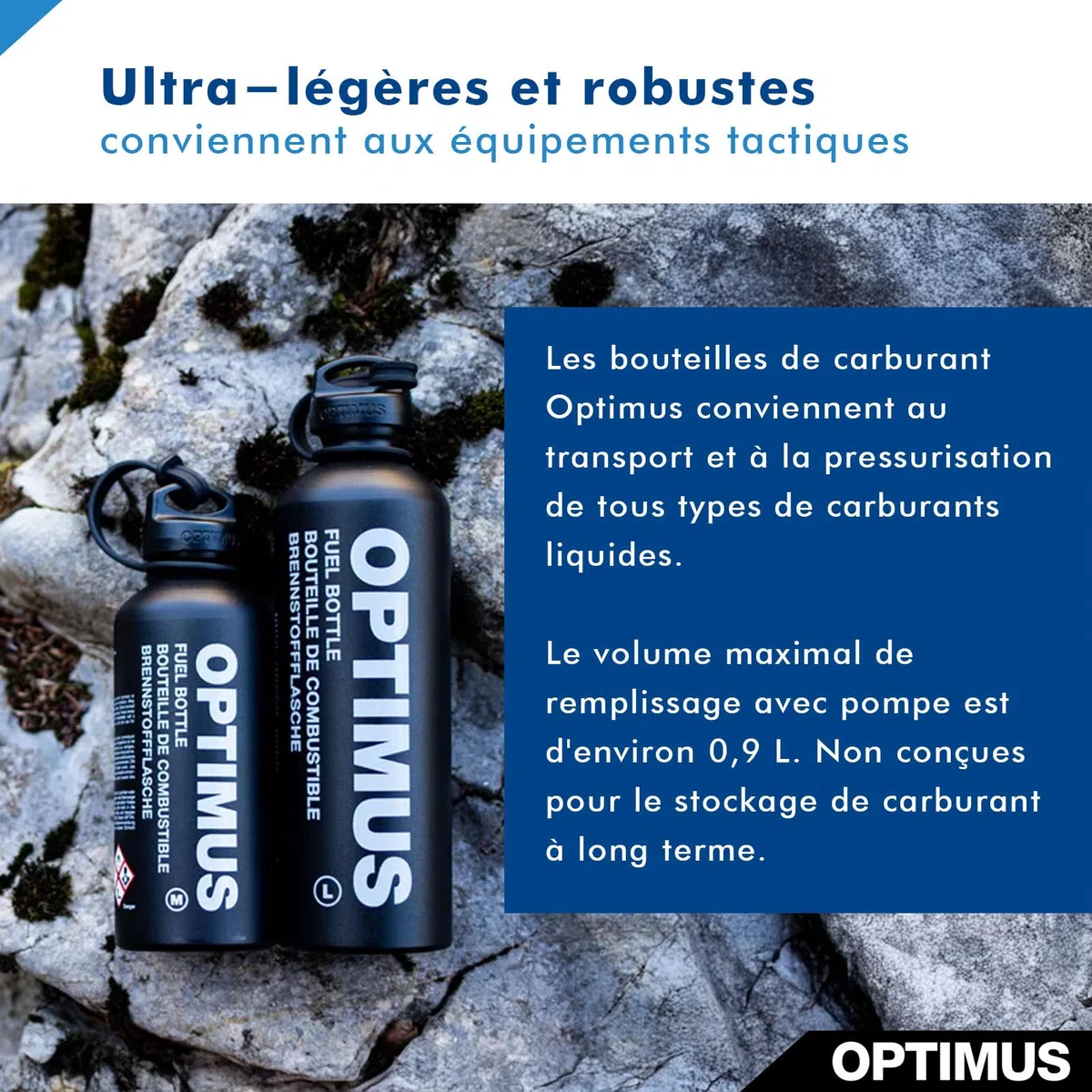 Optimus Bouteille de combustible de 1,0 l pour réchaud de camping avec combustible liquide (sans contenu) | résistante à la pression et légère | avec couvercle de fermeture sécurisé pour les enfants