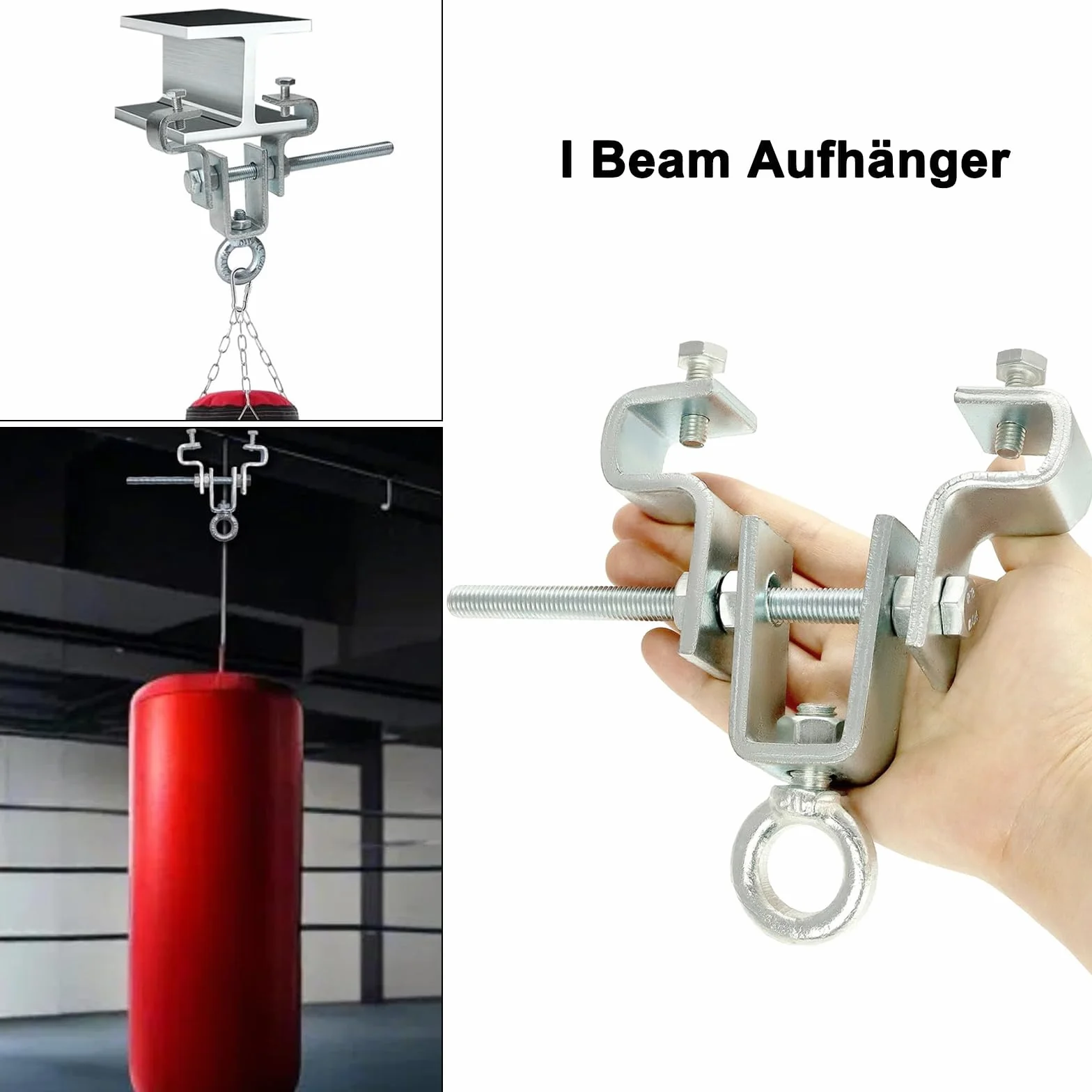 Support de Pince I Beam, I Beam Accrocheur de Poutre en Acier, Cintre de Sac de Frappe en Acier, Pince de Support en Acier Robuste, Réglable de 6,5-22cm, Résiste à 204 kg de Gravité