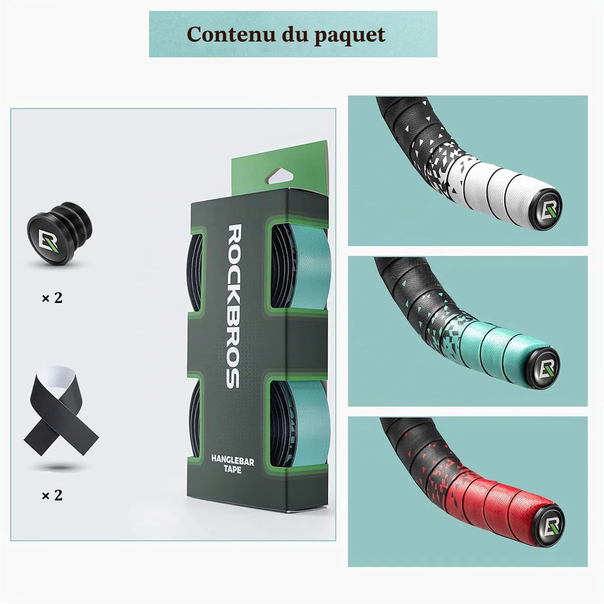 ROCKBROS Ruban pour Guidon, Guidoline de Vélo de Route, Poignées Antidérapant Anti-Choc en EVA Noir, Bande Adhésive avec 2 Bouchons, Blanc
