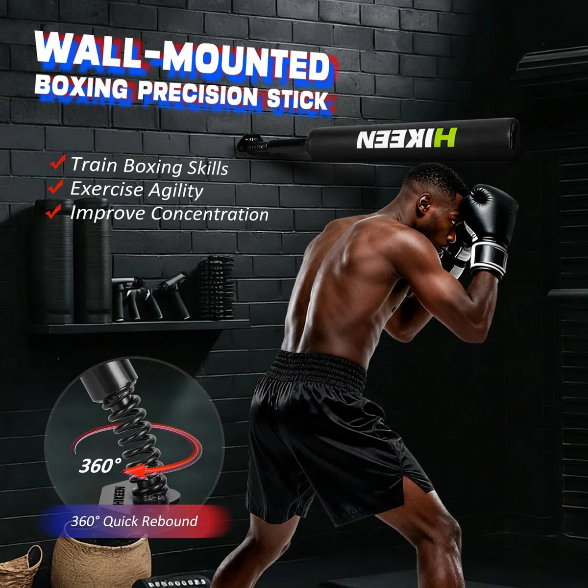 BOOSTEADY Support Mural pour Bâton de Boxe de Précision, Entraîneur de Vitesse de Boxe, Bâton d'Entraînement de Boxe à Fort Impact pour Entraîner Les Réflexes, Le Shadow Boxing & Les Esquives