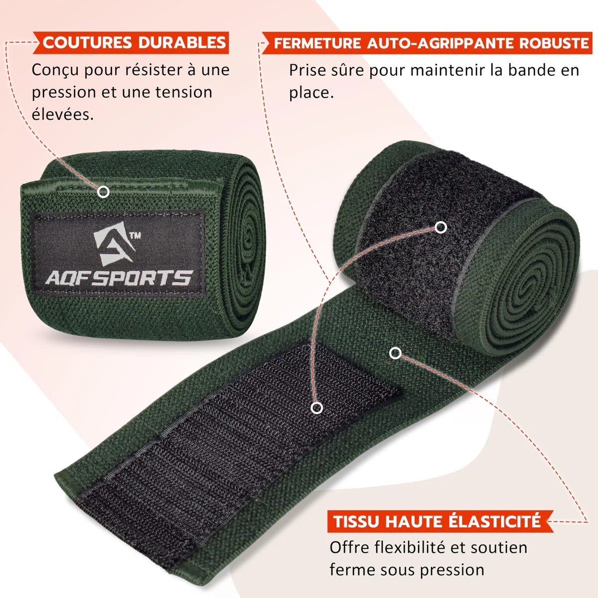 AQF Bandages de Coude pour Musculation (Paire) – Coudières Élastiques 101,6 cm, Support et pour Haltérophilie, Powerlifting, Fitness, Entraînement, Développé Couché (Vert Militaire)