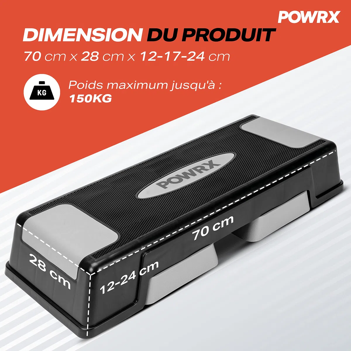 POWRX- Step aerobic I stepper réglable en hauteur et antidérapant pour l'aérobic