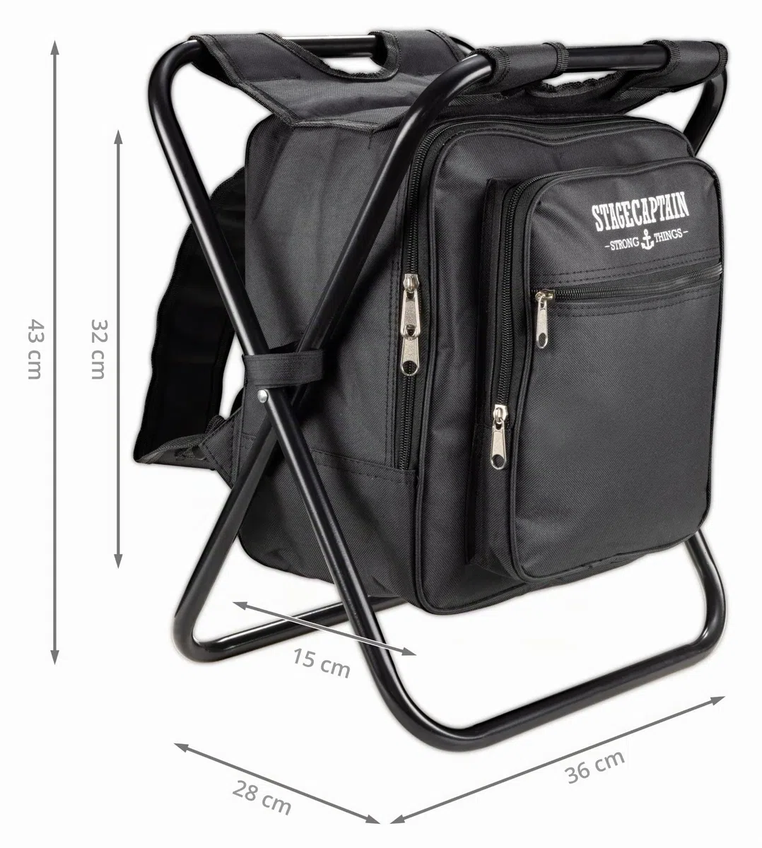 Stagecaptain CS-3640 BK Coolstool Tabouret Glacière - Sac Isotherme avec Sac à Dos - Tabouret Pliable Camping avec 2 Poches Extérieures - Idéal Pique-Nique ou Pêche - Noir
