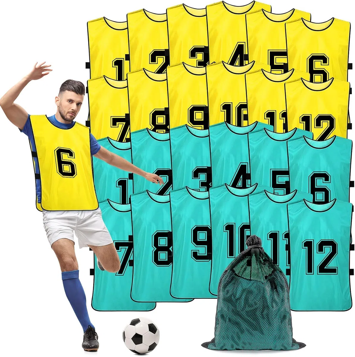 24 Gilets de Chasuble d’Entraînement — Dossards de Football, Maillots d’Entraînement pour Jeunes et Adultes, Chasubles Numérotées pour Basket, Football, Volley, Sports d’Équipe