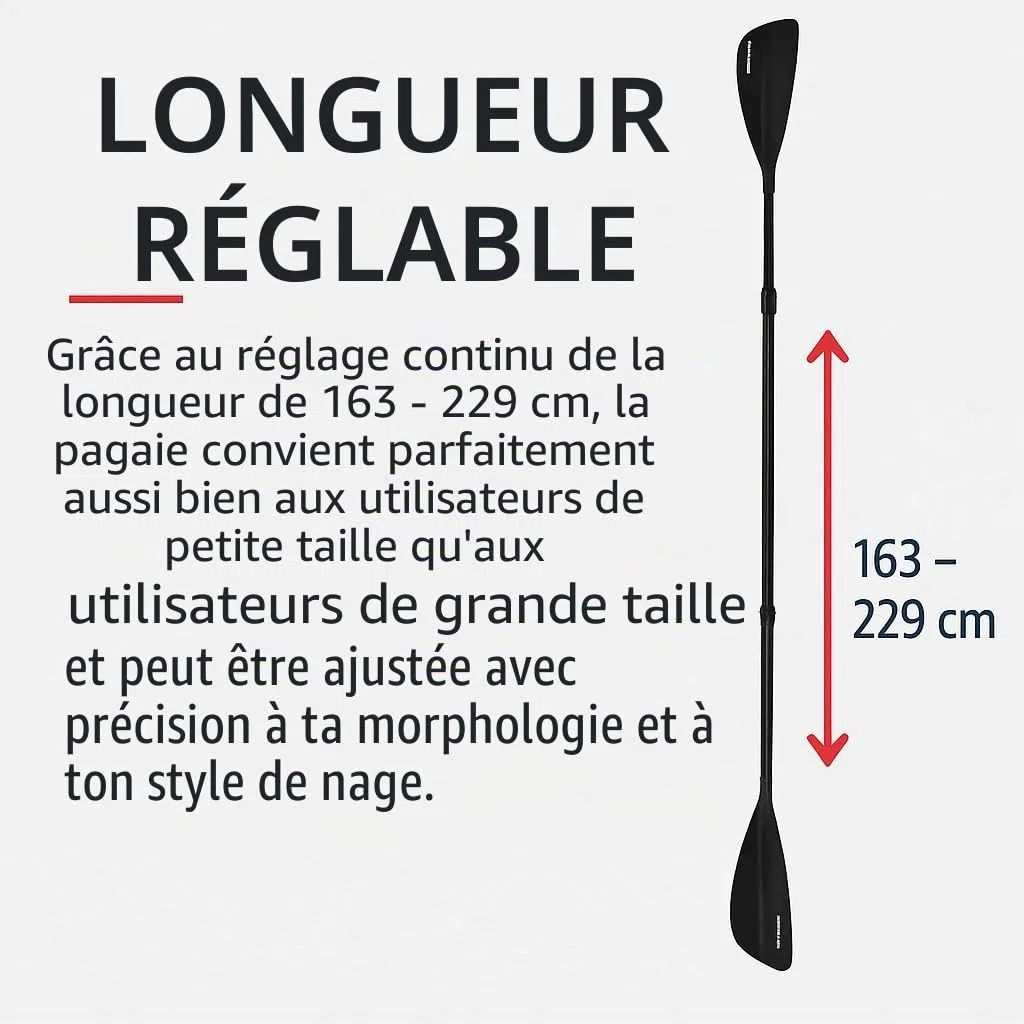 TRIZAND Pagaie SUP et kayak 2 en 1 - Réglable de 163 à 229 cm - 4 pièces - Légère et robuste - Aluminium + nylon - Pour paddle et kayak - Noir