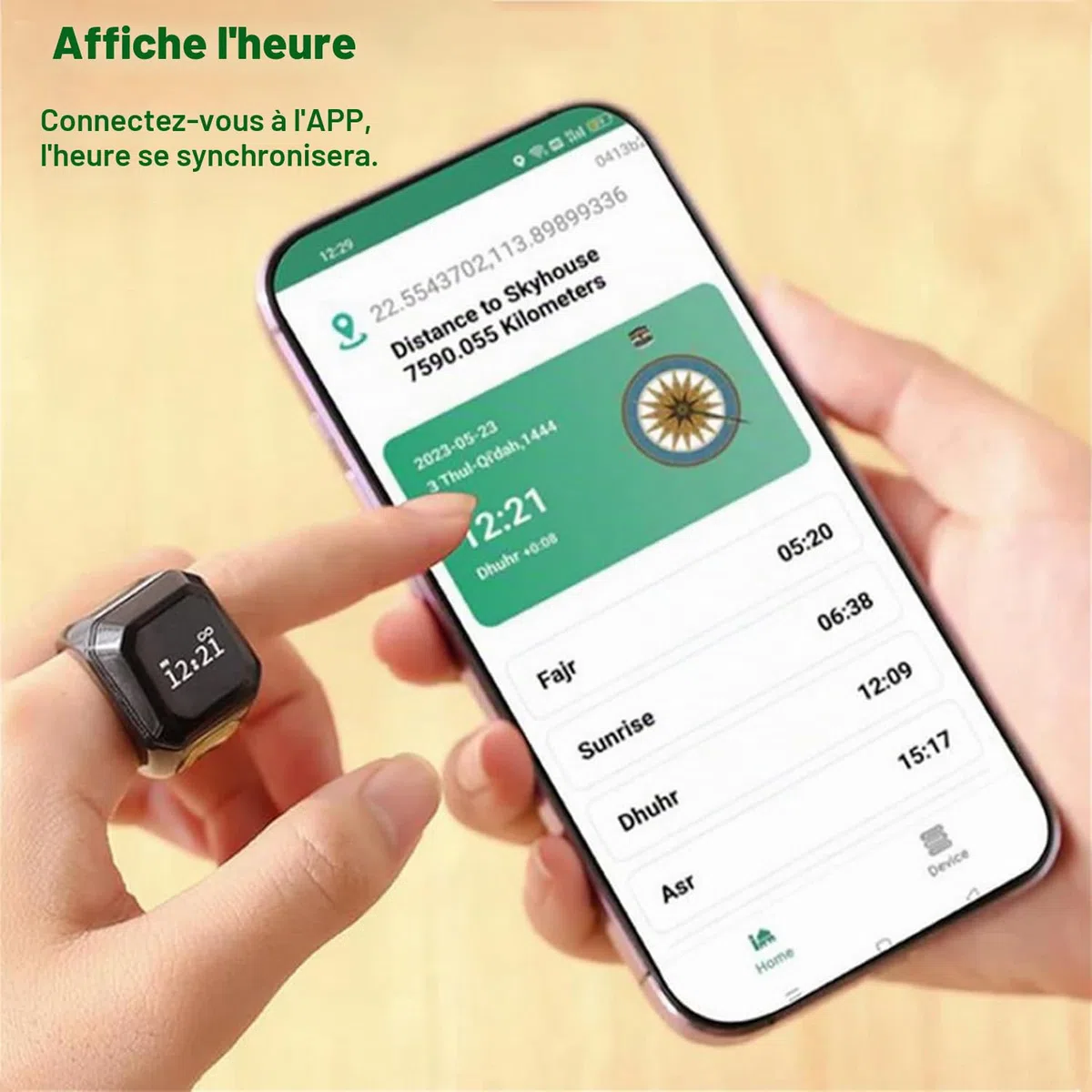 Tasbih Compteur de Prière 22 mm, Anneaux de Comptage de Prière Intelligents, Clicker de Compteur Tally Rechargeable, Compteur de Doigt avec Écran OLED（Noir）