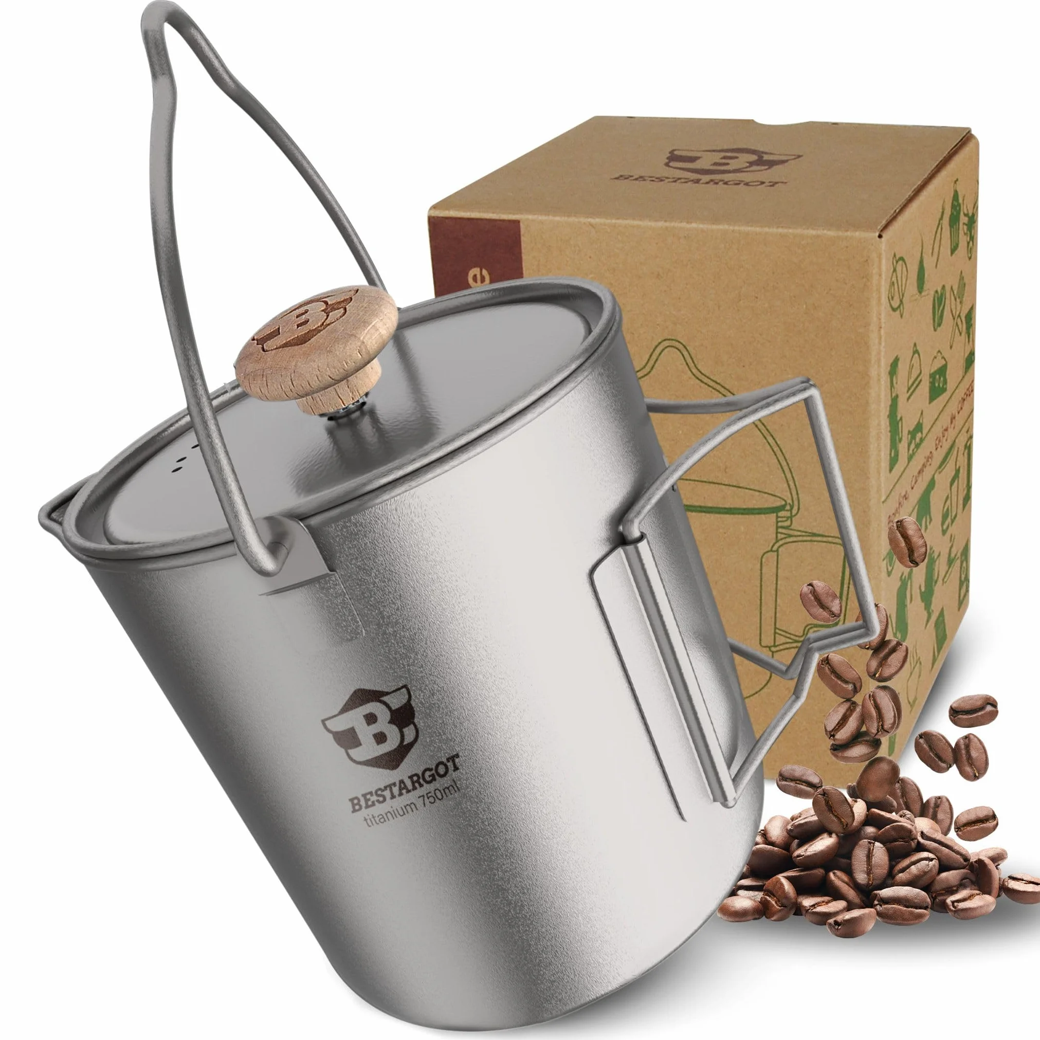 Bestargot Cafetière à Piston Camping French Press 750ml, Cafetière Camping en Titane pour Café ou Thé, Ultralight Tasse Popote Bivouac, léger et portable 188g