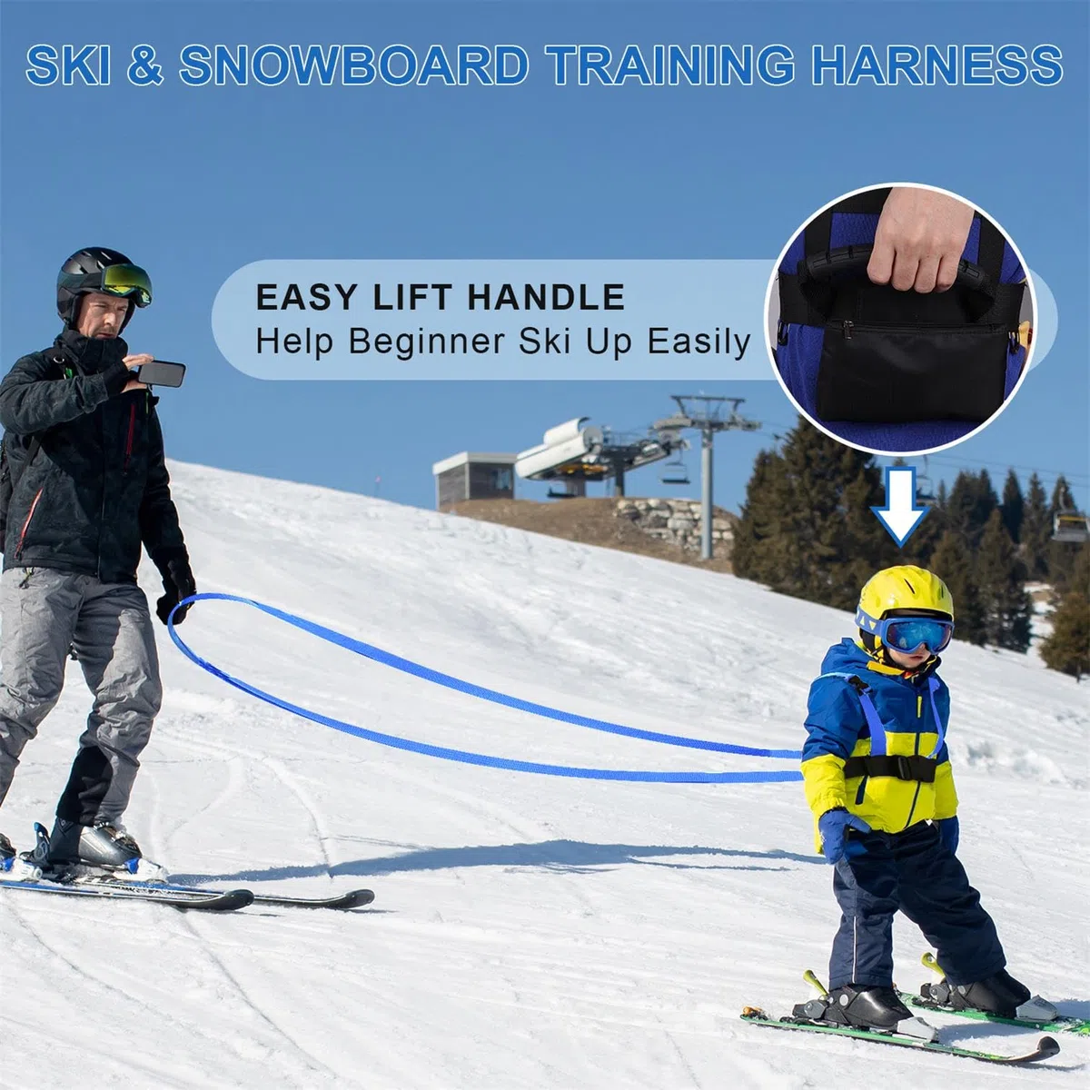 Harnais de Ski et de Snowboard pour Enfants PEUTIER, Bleu, Nylon, Enseignement du Contrôle de la Vitesse, Accessoires de Ski pour Enfant Garçon Fille Débutants