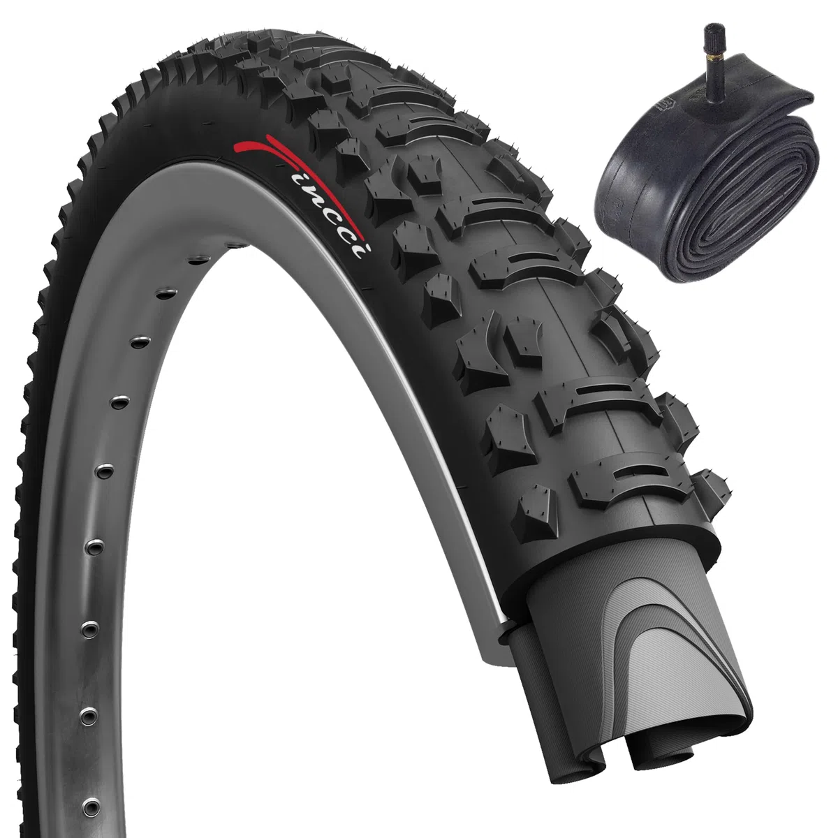 Fincci Set Pneu VTT 26 x 1.95 Pouces 50-559 ETRTO 60 TPI - Haute Performance et Souplesse - Inclus 1 Chambre à Air Valve Schrader - Idéal pour VTT de Loisir et Chemins Mixtes