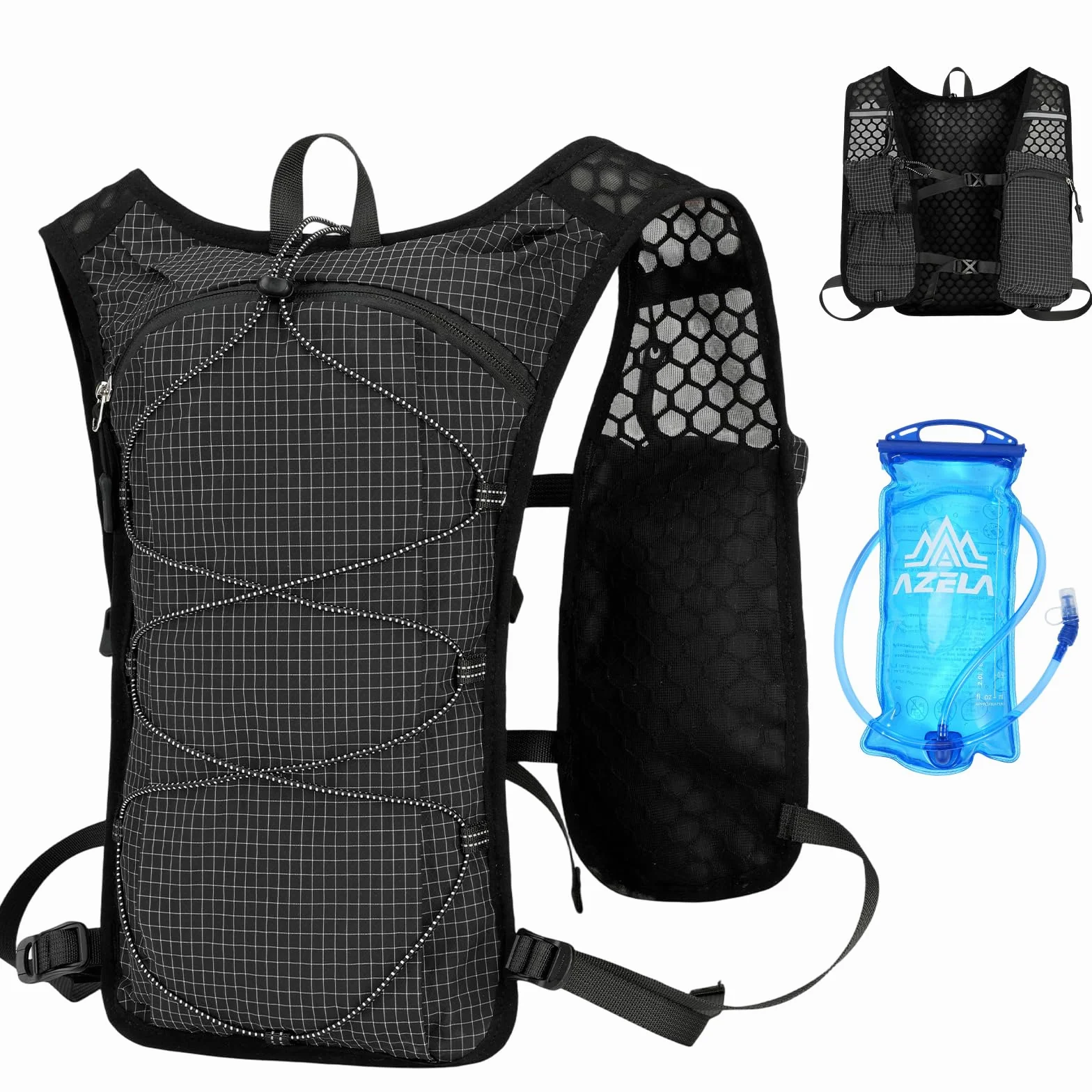 Gilet Hydratation Running Homme et Femme, Légère Sac Course a Pied avec Poche d'eau de 2L Respirant Sac Hydratation Running Poches Multiples Parfait pour Course, Marathon, Vélo, Escalade, Camping