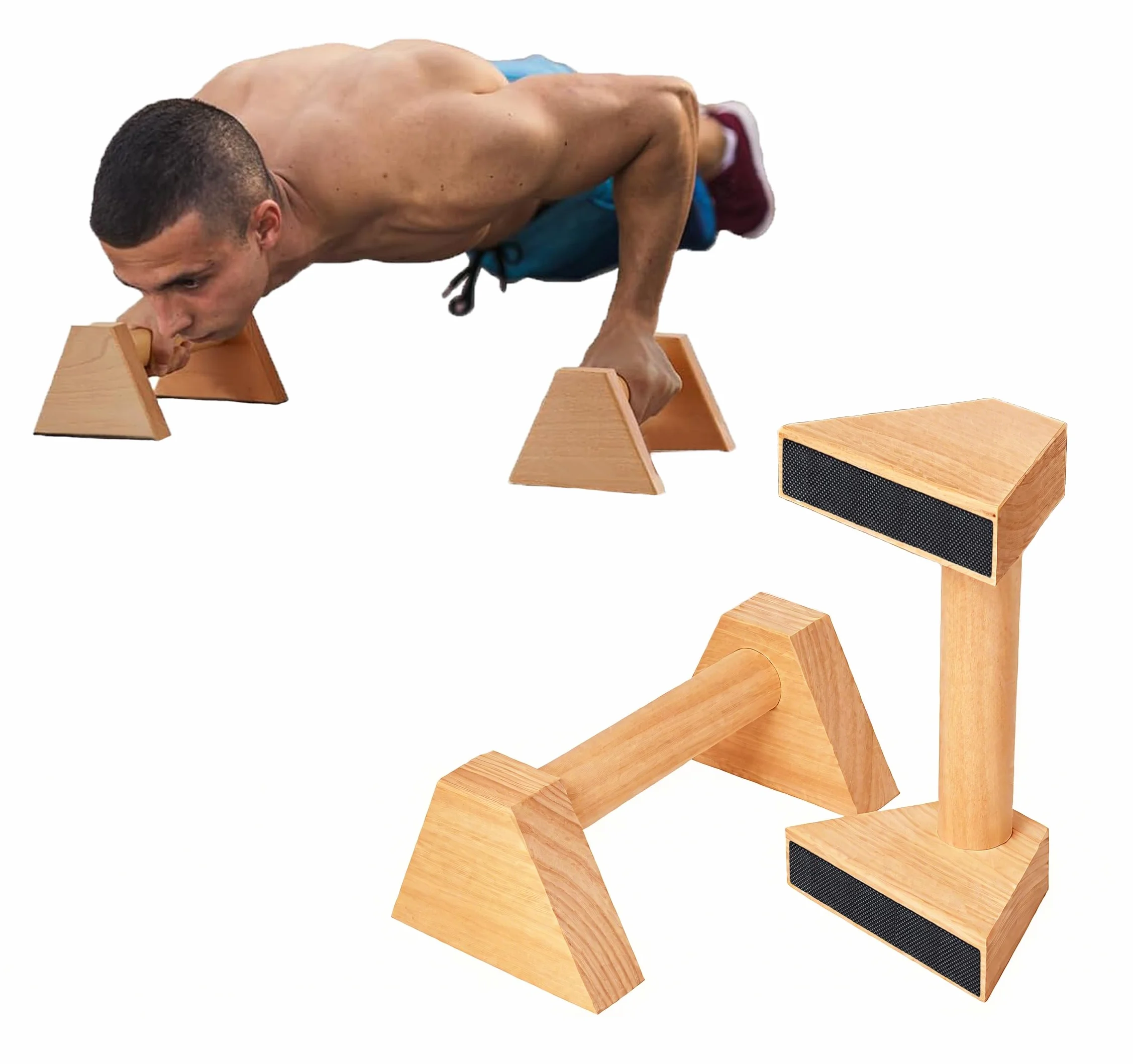 Lot de 2 Poignées de Pompes en Bois 25cm - Parallèles Ergonomiques Antidérapantes Durables - Équipement Callisthénie Intérieur/Extérieur Idéal pour Pompes