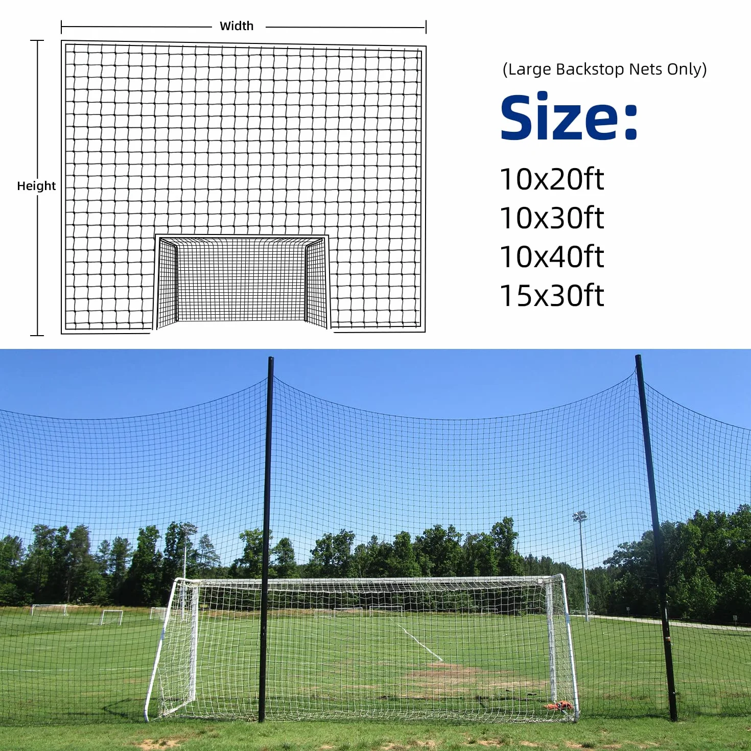 Filet de sécurité de Football, Filet de Protection en Nylon à Fort Impact, 3 x 6 m, 3 x 9 m, 3 x 12,2 m (Corde d'installation Incluse)