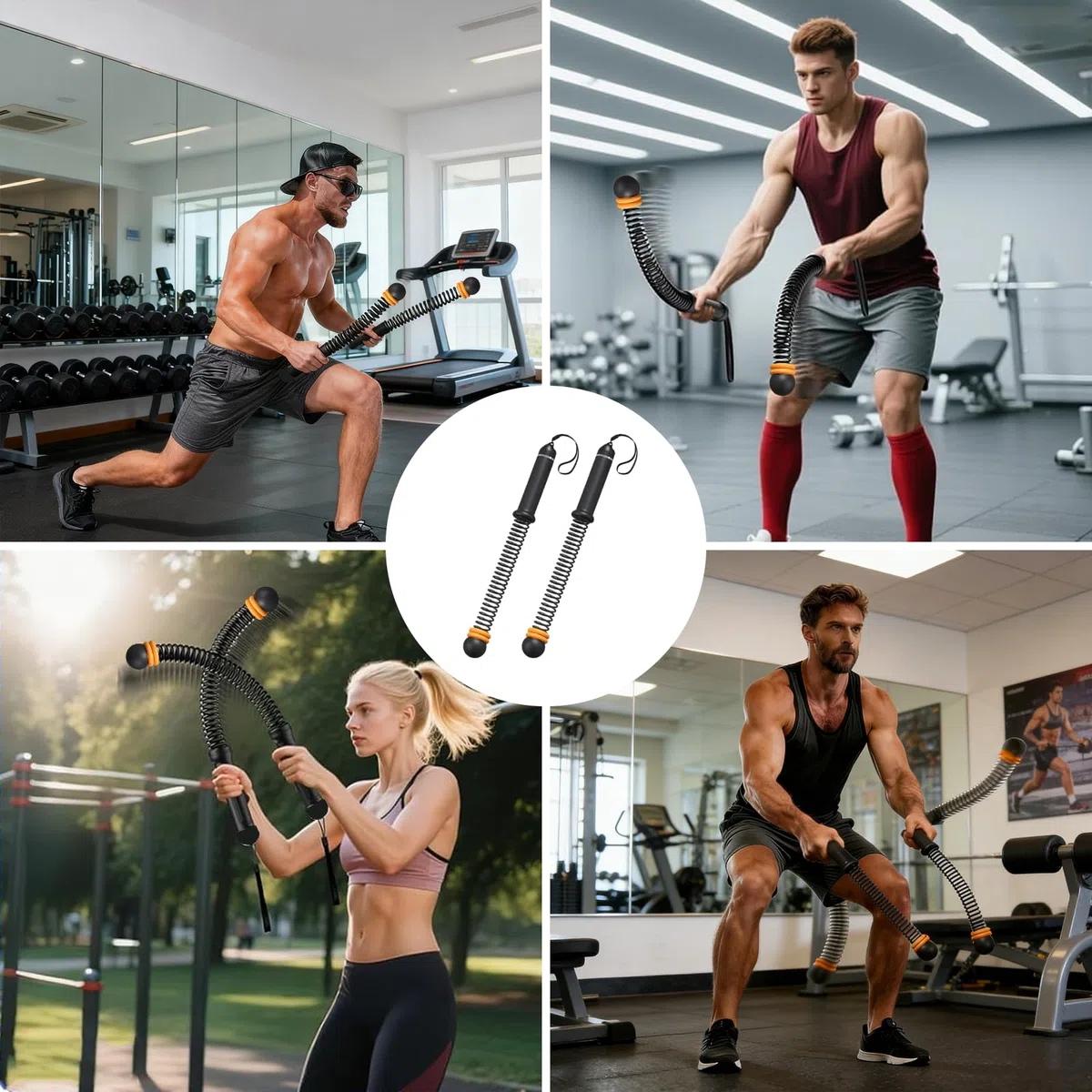 2 Pièces Corde Musculation, Corde, Battle Rope, sans Cordon, Résistance Ajustable Équipement Fitness, pour Entraînement à Domicile, Salle de Sport, Cardio, HIIT