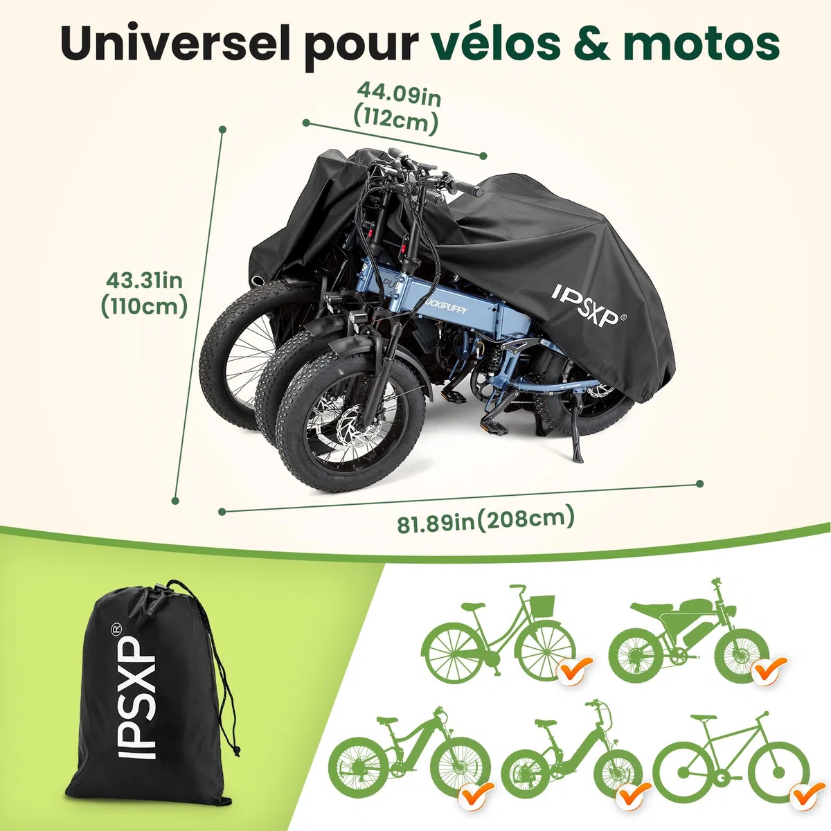 IPSXP Housse Vélo pour, Exterieur Housse de Vélo avec Trous pour Antivols, pour jusqu'à 29 Pouces VTT Bicyclette Moto Vélo de Montagne Route Électrique Scooter,pour 1-3 Bicyclettes