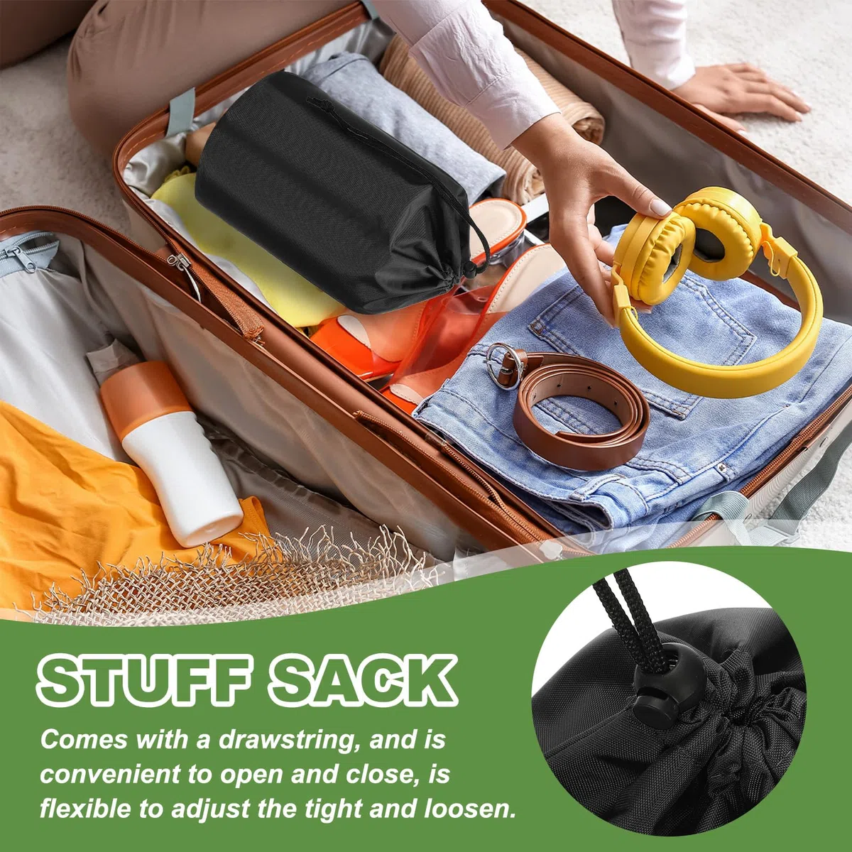 PATIKIL Sac de Rangement, 2 Pcs 10 x 20 Pouces Sac de Stockage imperméable Portable pour extérieur Cordon de Serrage Anti-poussière léger pour Sac Couchage Camping randonnée Voyage, Noir