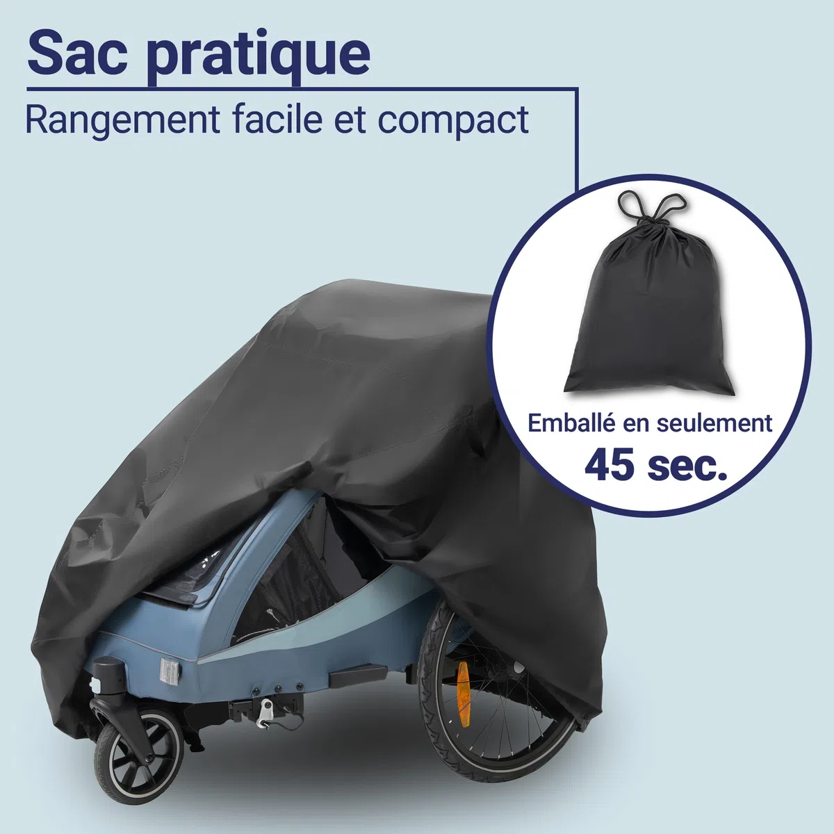 Zamboo Housse Remorque Velo Exterieur, Garage Pliable Universel (Compatible Thule, Croozer, Tiggo, etc.), Bâche Imperméable, Sac et Ouverture Antivol - Noir