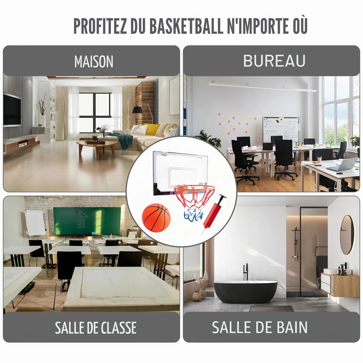 Panier de basket et son panneau avec ballon AFX (anneau de 23 cm)