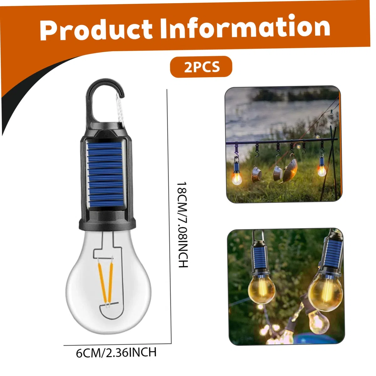 Lot de 2 lampes solaires de camping portables, étanches, multifonctions, rétro, avec crochet, pour camping en plein air, ampoule solaire, lampes solaires pour, poche
