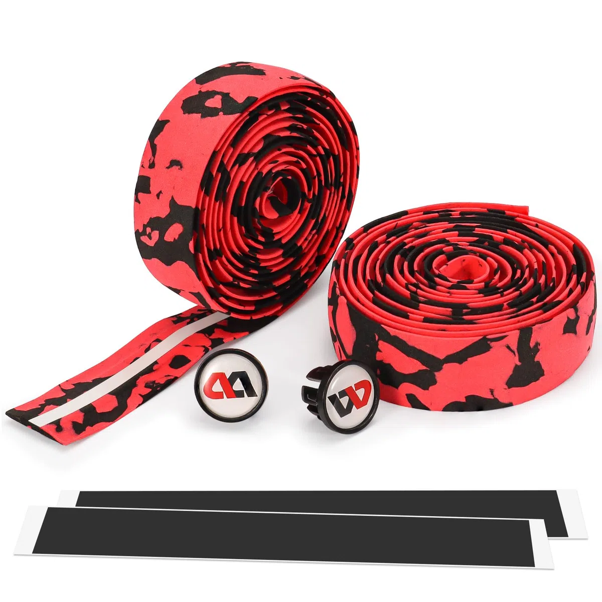 Lot de 2 rouleaux de ruban adhésif pour guidon de vélo avec 2 bouchons d'extrémité et bandes adhésives en mousse EVA - Ruban antidérapant - Pour VTT et vélo - Rouge