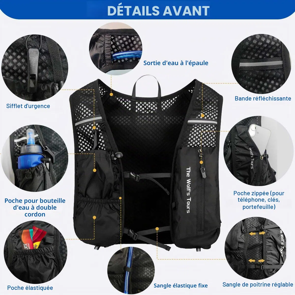 Gilet de Course pour Homme et Femme, Sac à Dos d'hydratation Réglable 5 L, Léger, Respirant et Réfléchissant pour Randonnée, Sentier, Jogging, Cyclisme et Marathon