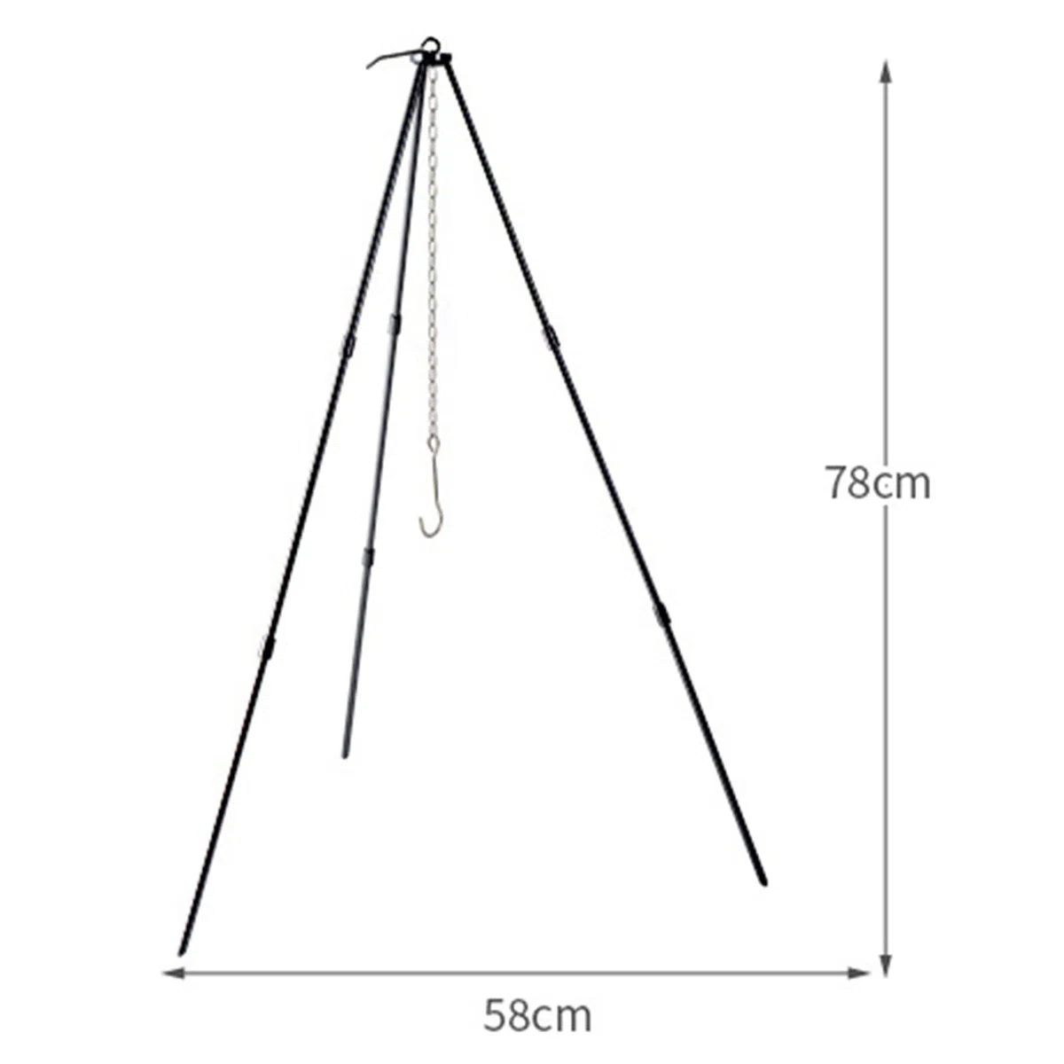 Topyond Trépied De Cuisine Pliable pour Feu De Camp - Accessoires De Camping pour Trépied en Alliage D'aluminium avec Chaîne Et Sac De Transport - Idéal pour Le Camping en Plein Air(Noir)