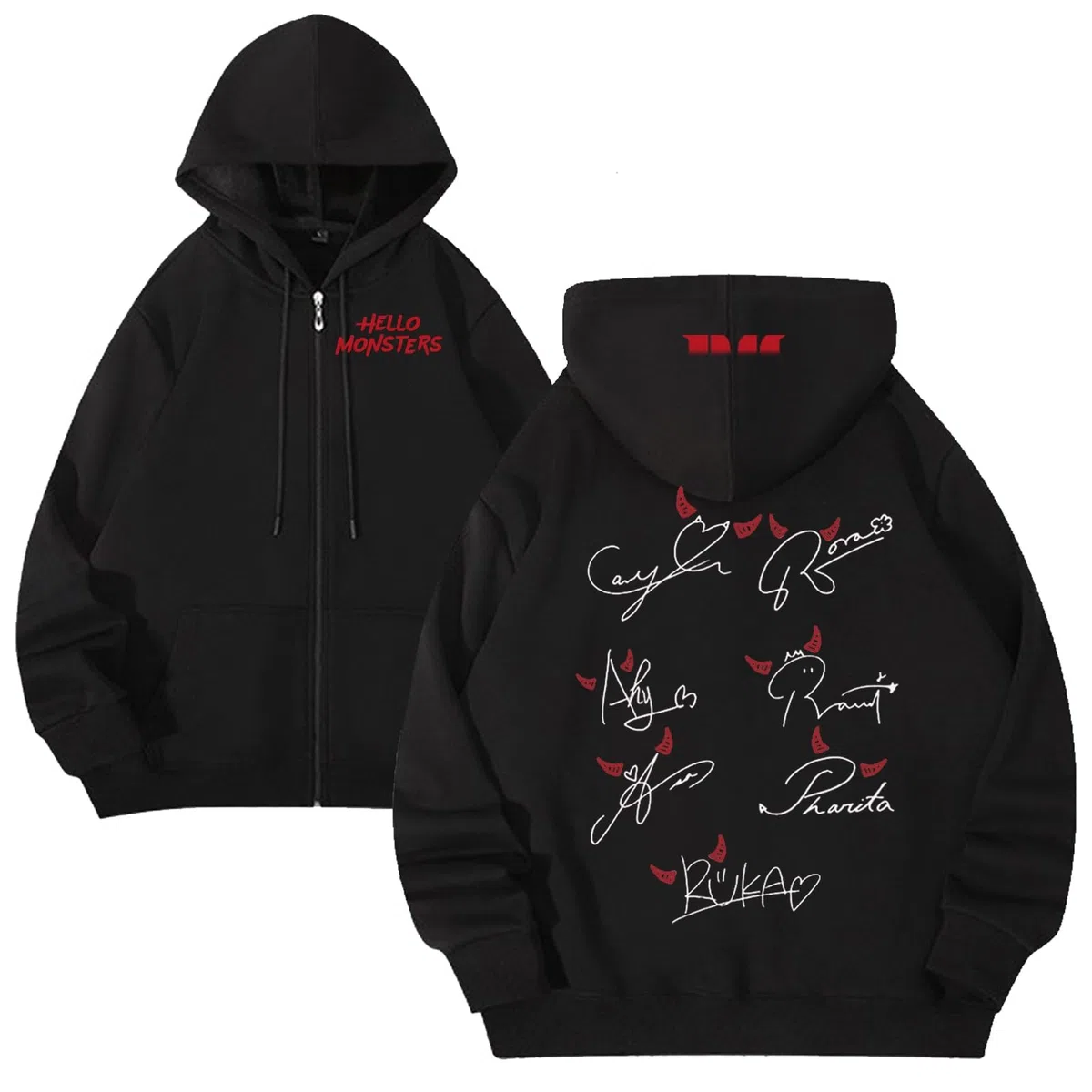 Sweat À Capuche À Motif De Lettres Hellomonsters-Signature Cardigan Zippé À Manches Longues Fans Cadeaux for Hommes Femmes Adolescentes Vêtements D'extérieur