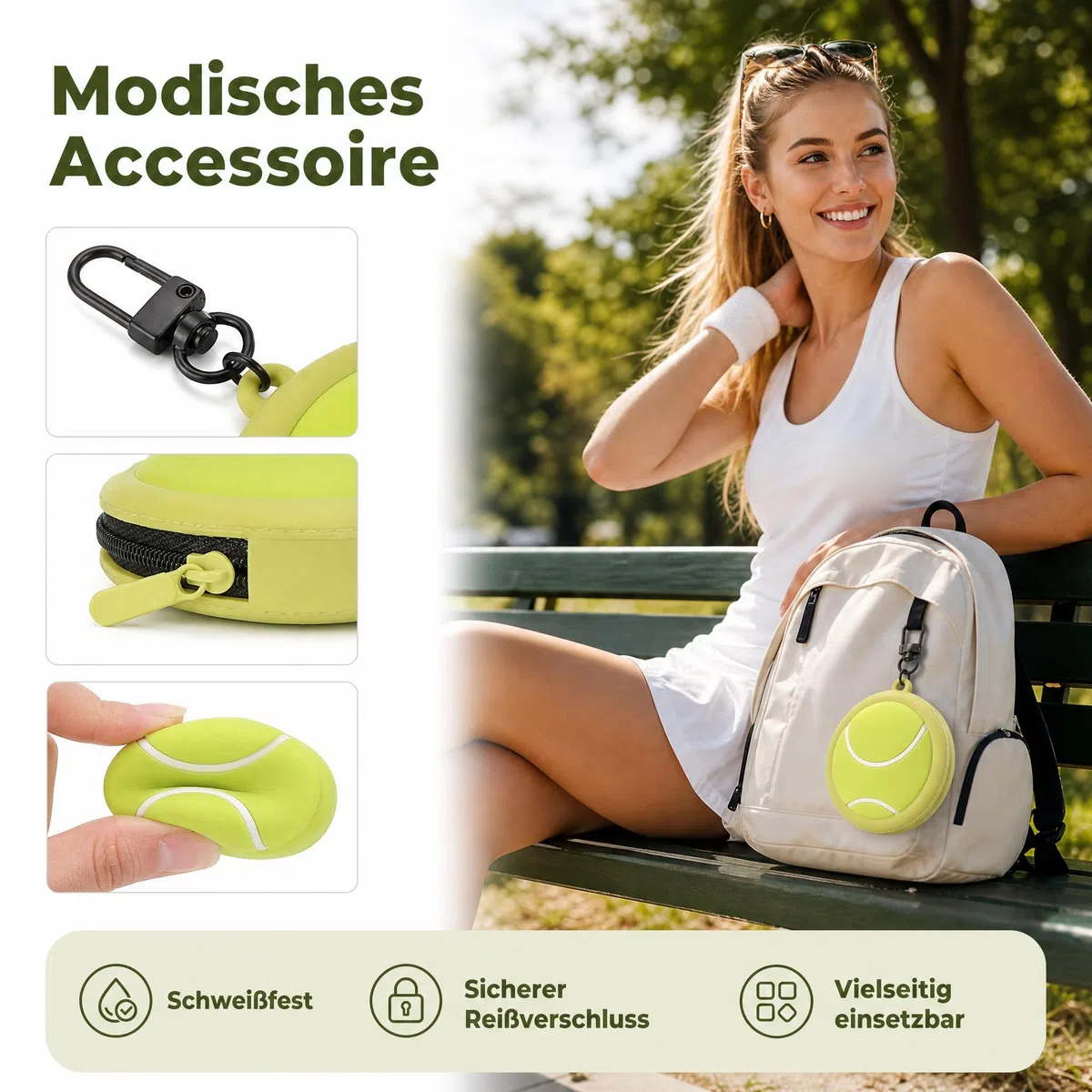 FOMIYES Petit portefeuille en silicone avec fermeture éclair - Porte-monnaie de tennis - Pendentif pour le sport, les voyages et l'école - Étui pour écouteurs résistant à la transpiration et
