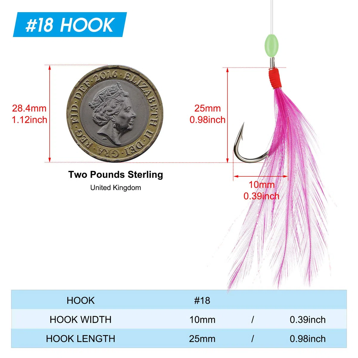 Rodeel Lot de 6 hameçons 5 hameçons de pêche en plumes, A. 6 PCS, 6 Colors, 5 Hooks