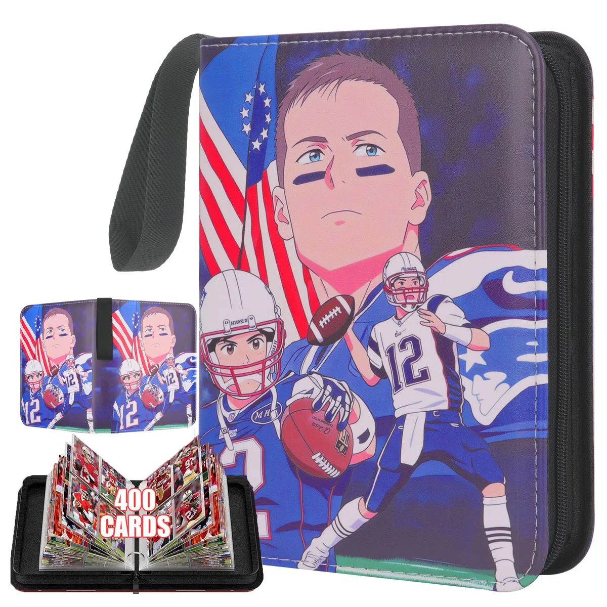 HBK Classeur à 400 pochettes pour cartes de football – Albums de cartes à collectionner avec 50 pochettes, cuir synthétique pour cartes NFL, sports et TCG comme MTG, cadeau de collection