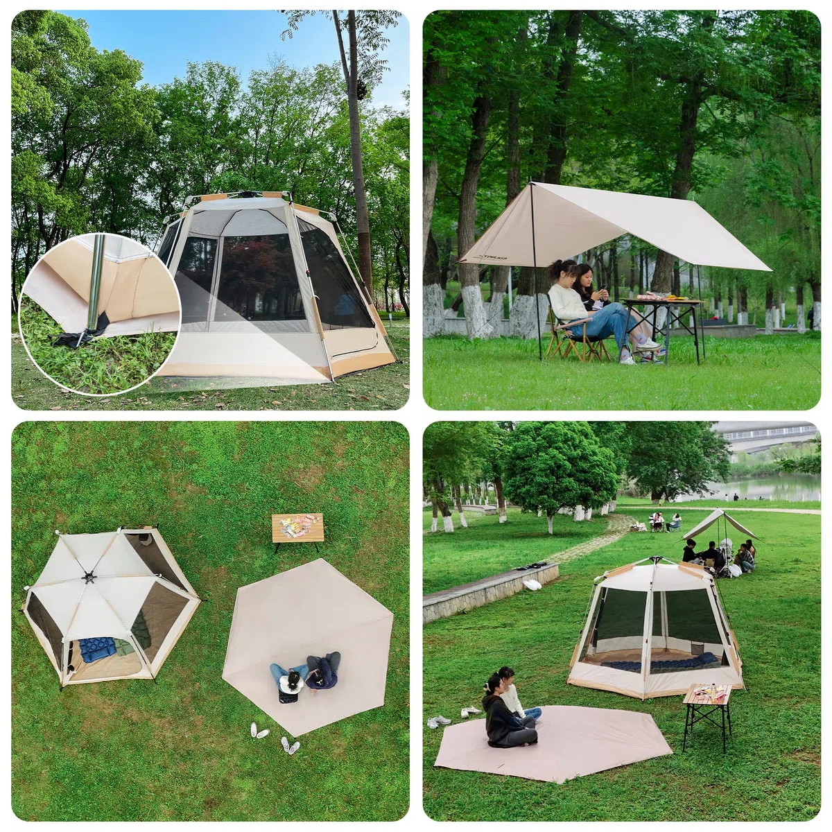 EULANT Hexagonale Bâche de Camping Hexagonale Tente de Familiale, Imperméable Tente Tarp, Tapis de Sol pour Camping, Pique-Nique, Randonnée,Plage, 3.3x3.3m