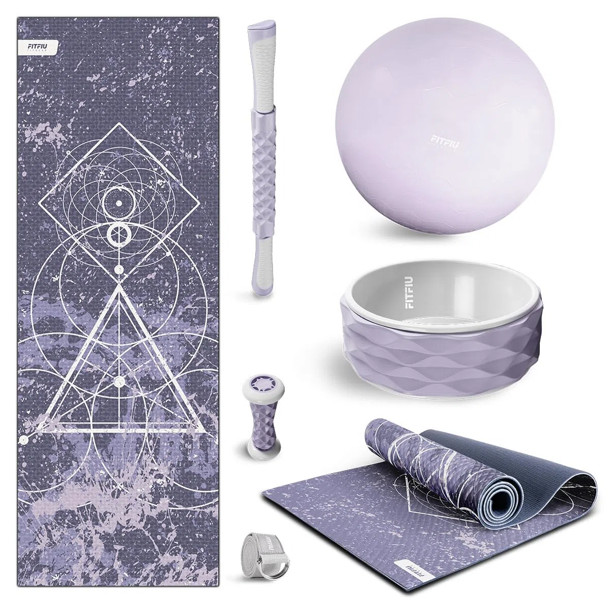 Fitfiu Fitness KITWELL- Accessoires Yoga Pilates avec Tapis, Bloc, Anneau et Sangle Inclut Guide d’Exercices Wellness