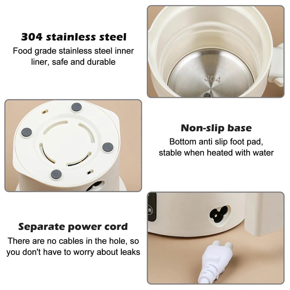 Bouilloire de Voyage Pliable 600ml, Bouilloire Portable, Mini Bouilloire Électrique avec 9 Niveaux de Température, en Acier Inoxydable et Silicone, Silencieuse et Sûre pour les Voyages et le Bureau