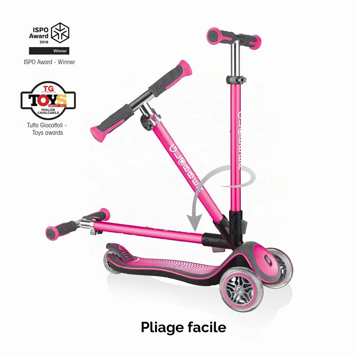 Globber - ELITE DELUXE LIGHTS - Trottinette pliable, lumineuse à 3 roues pour les enfants âgés de 3 à 6 ans +