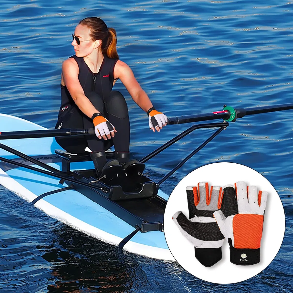 FitsT4 Sports 3/4 Doigts Paume rembourrée Dos en Maille pour Plus de Confort Parfaits pour la Voile, Le canoë, Le Kayak, Le Sup et Le Stand up Paddle
