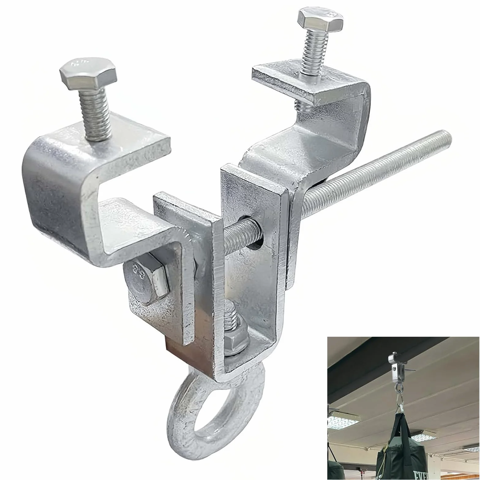 Support de Pince I Beam, I Beam Accrocheur de Poutre en Acier, Cintre de Sac de Frappe en Acier, Pince de Support en Acier Robuste, Réglable de 6,5-22cm, Résiste à 204 kg de Gravité